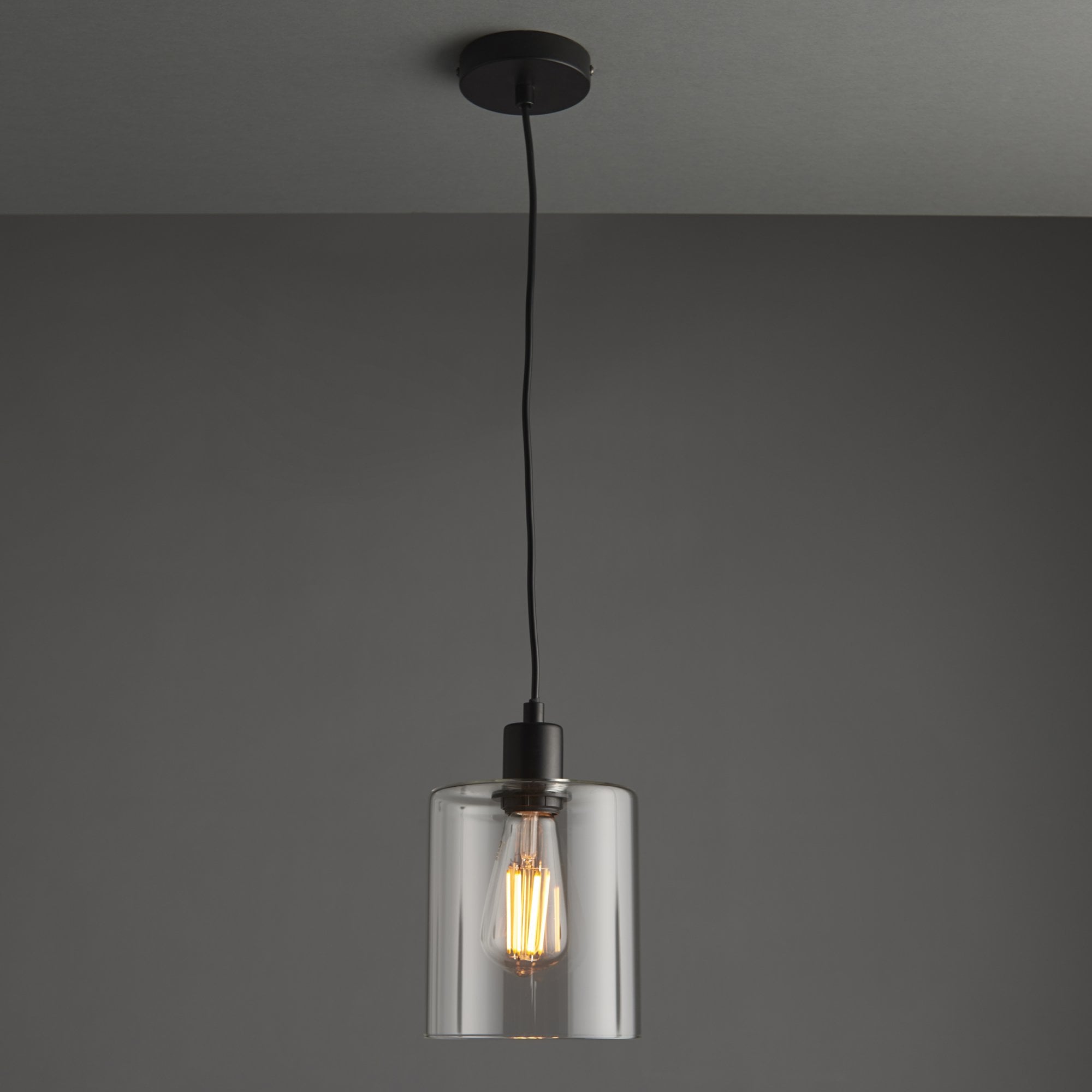 Endon Toledo Single Light Pendant - Matt Black & Clear Glass