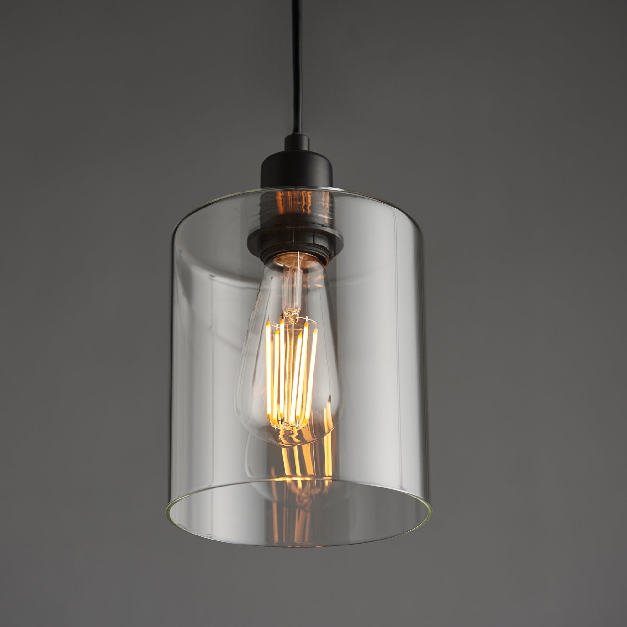 Endon Toledo Single Light Pendant - Matt Black & Clear Glass