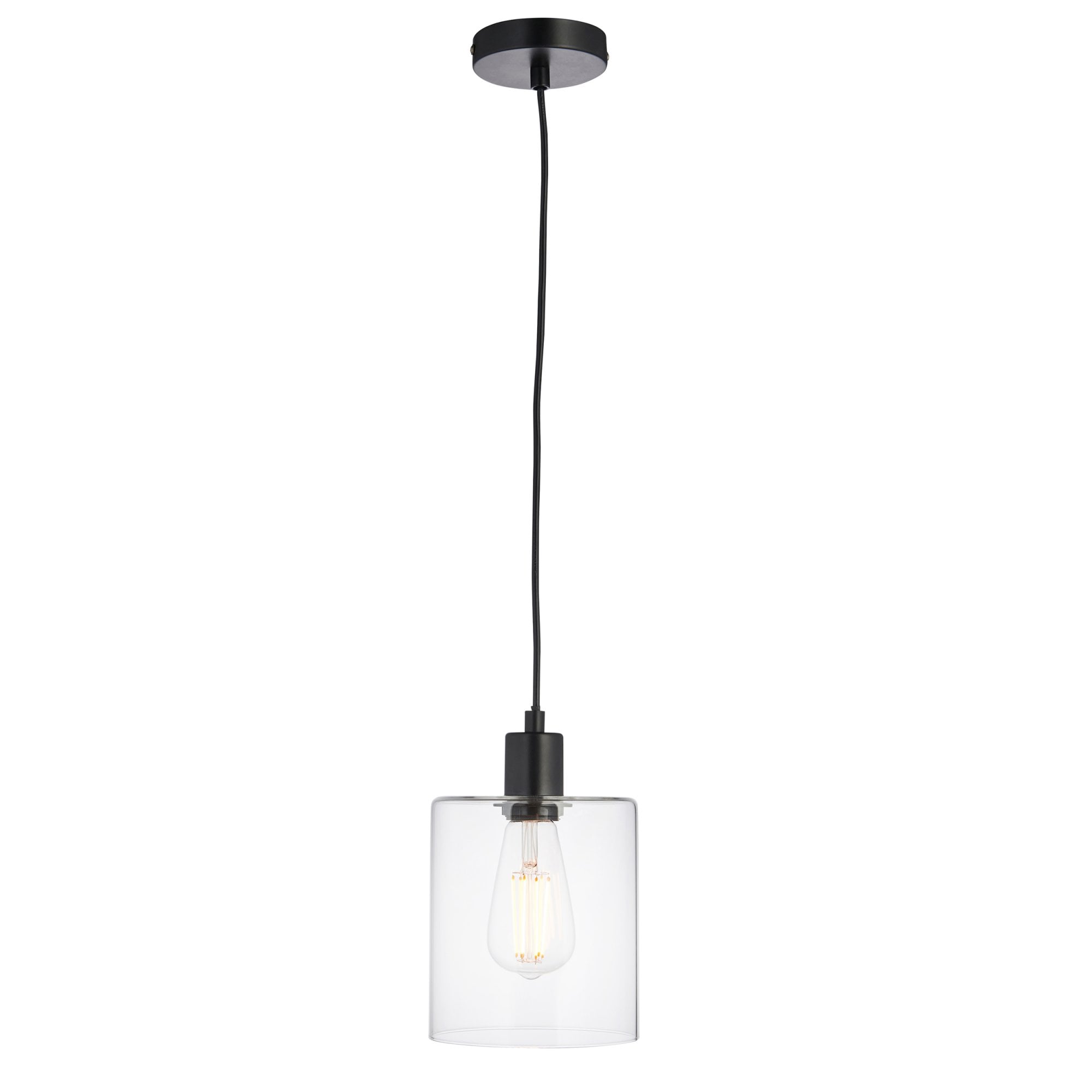 Endon Toledo Single Light Pendant - Matt Black & Clear Glass