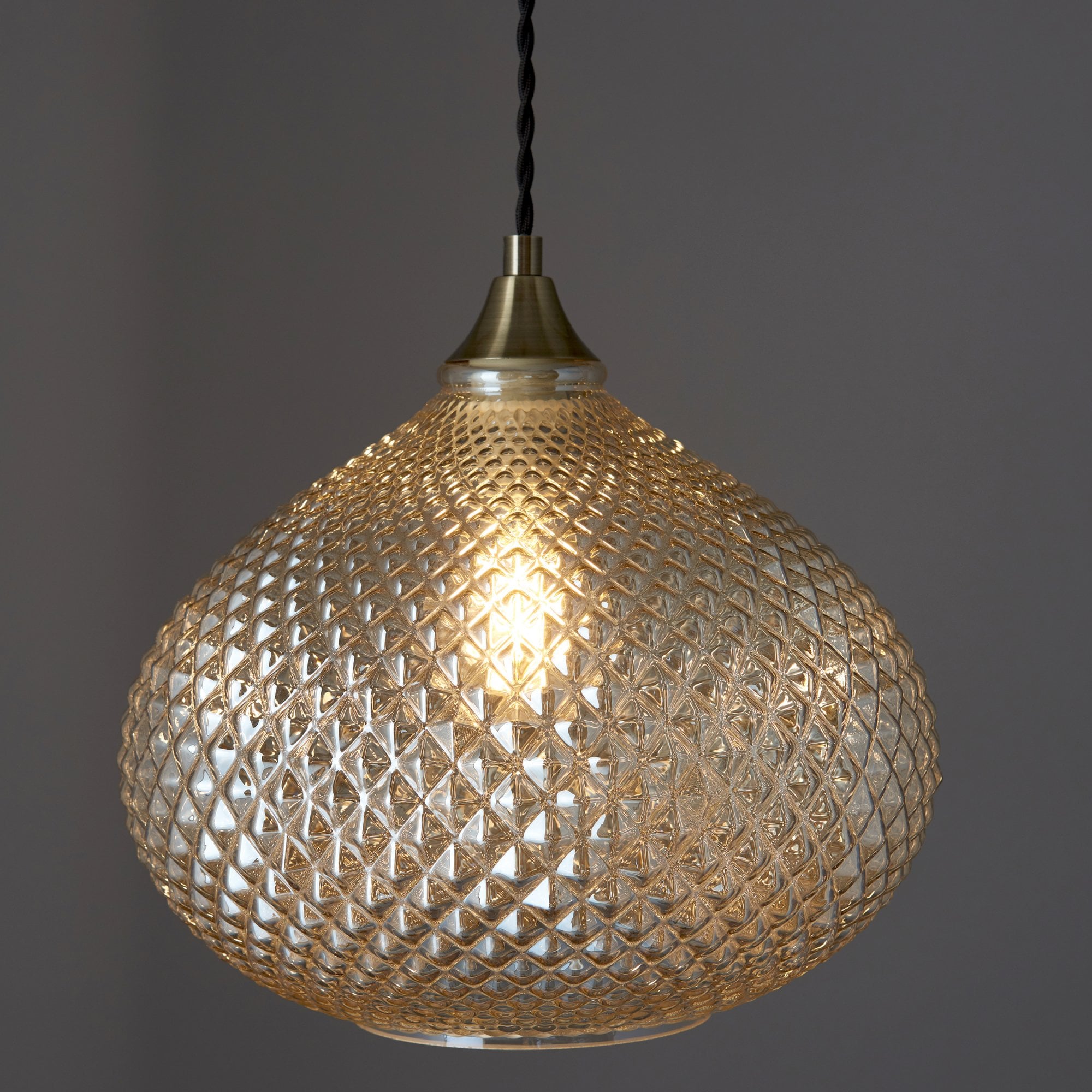 Endon Livia Single Light Pendant - Champagne Glass & Antique Brass Plate