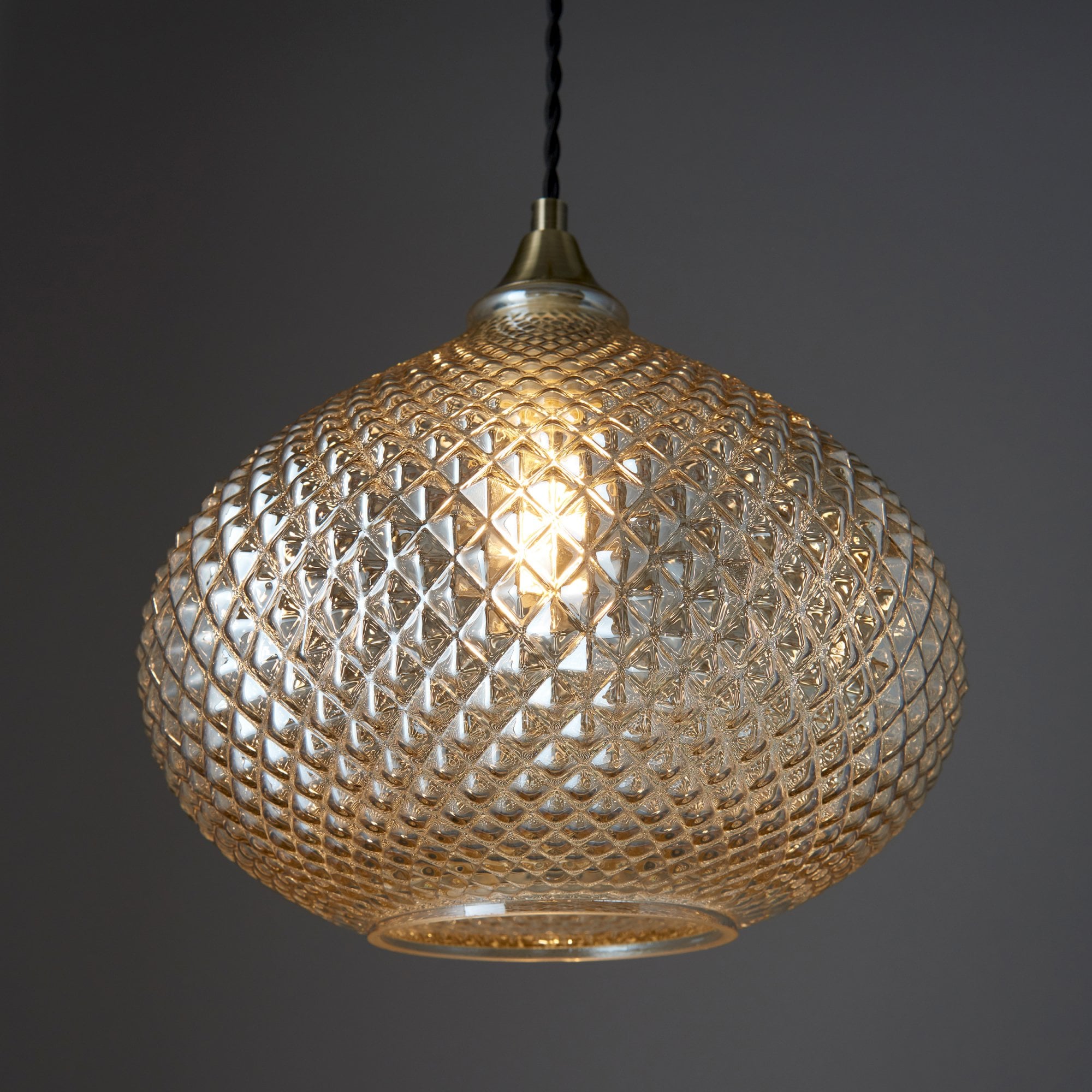 Endon Livia Single Light Pendant - Champagne Glass & Antique Brass Plate