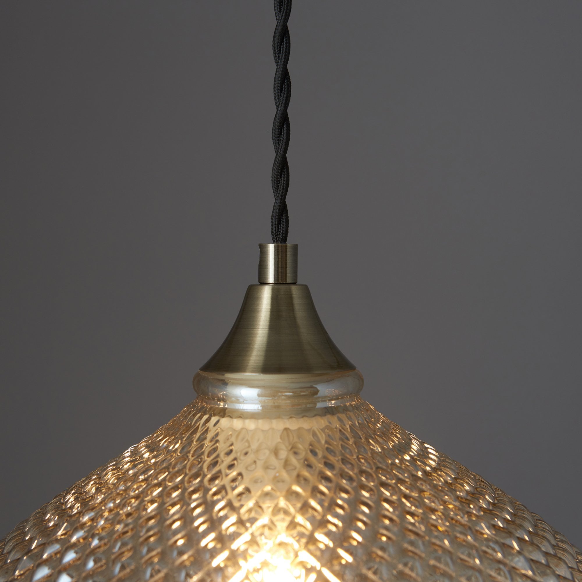 Endon Livia Single Light Pendant - Champagne Glass & Antique Brass Plate