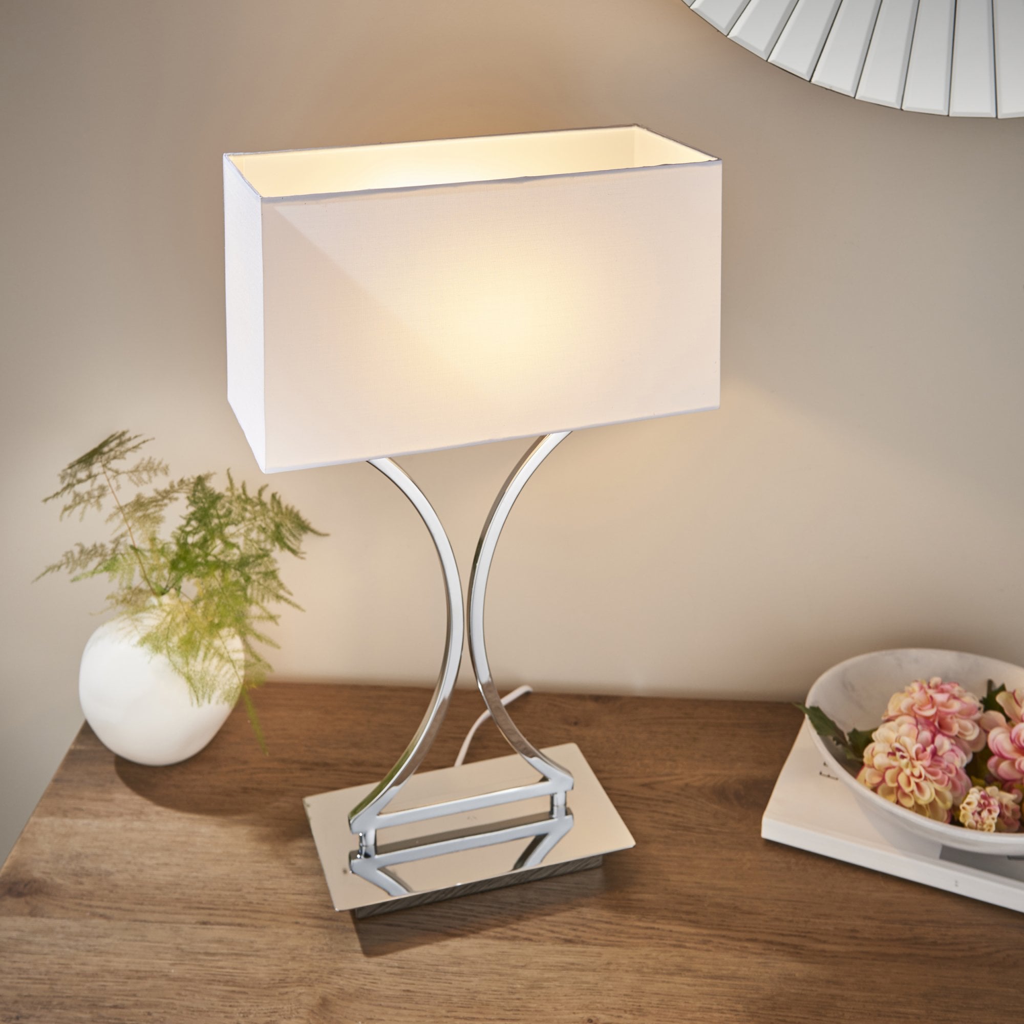 Endon Epalle Single Light Table Lamp - Chrome Plate & White Acrylic