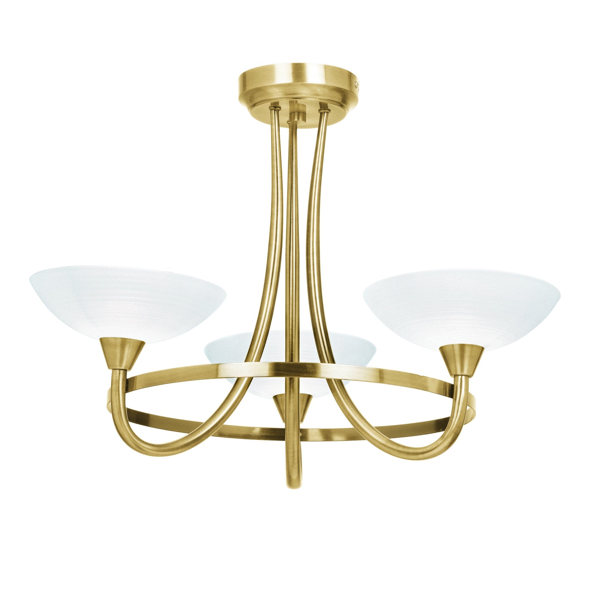 Endon Cagney 3 Light Semi Flush Fitting - Antique Brass Plate & White Glass