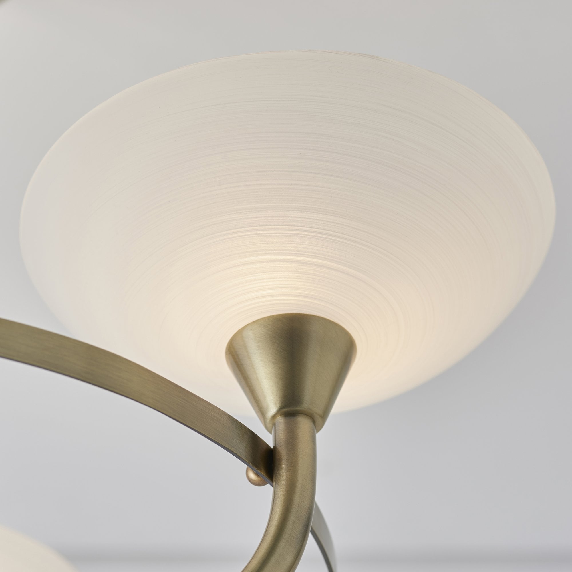 Endon Cagney 3 Light Semi Flush Fitting - Antique Brass Plate & White Glass