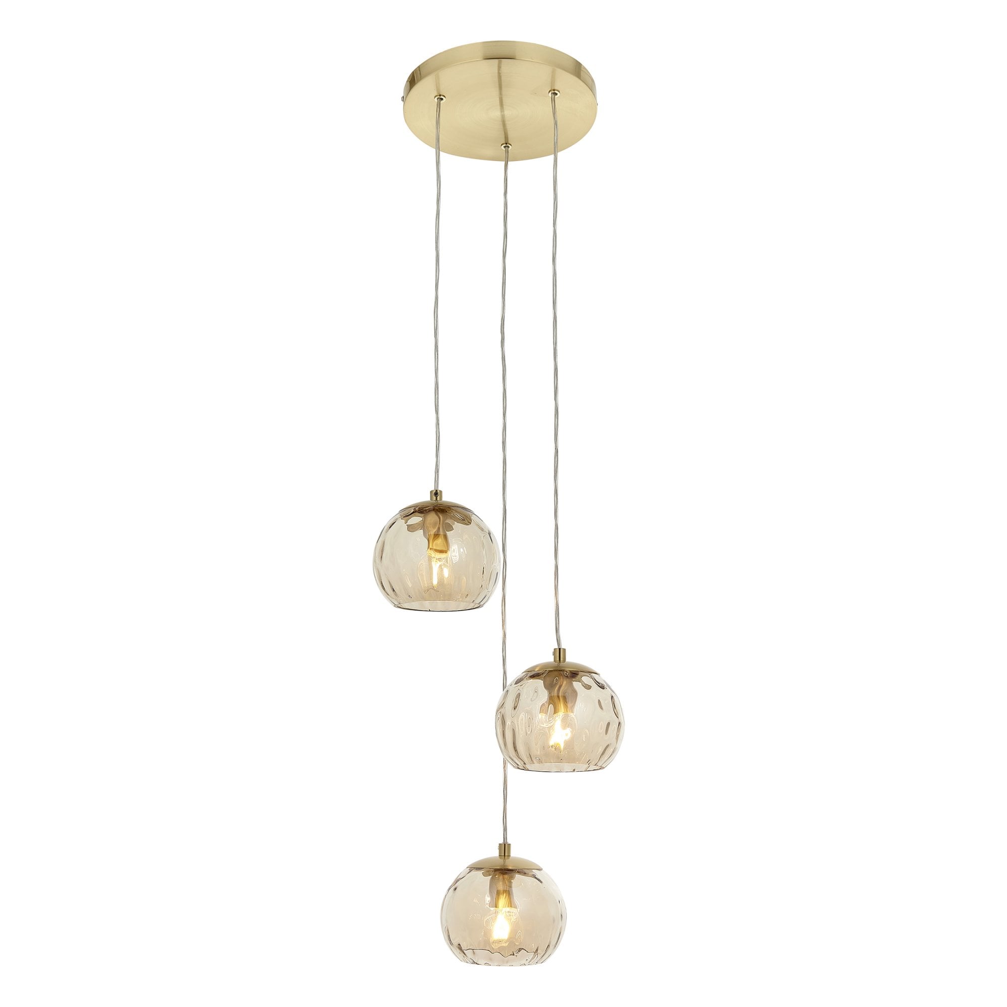 Endon Dimple 3 Light Pendant - Satin Brass Plate & Champagne Lustre Glass