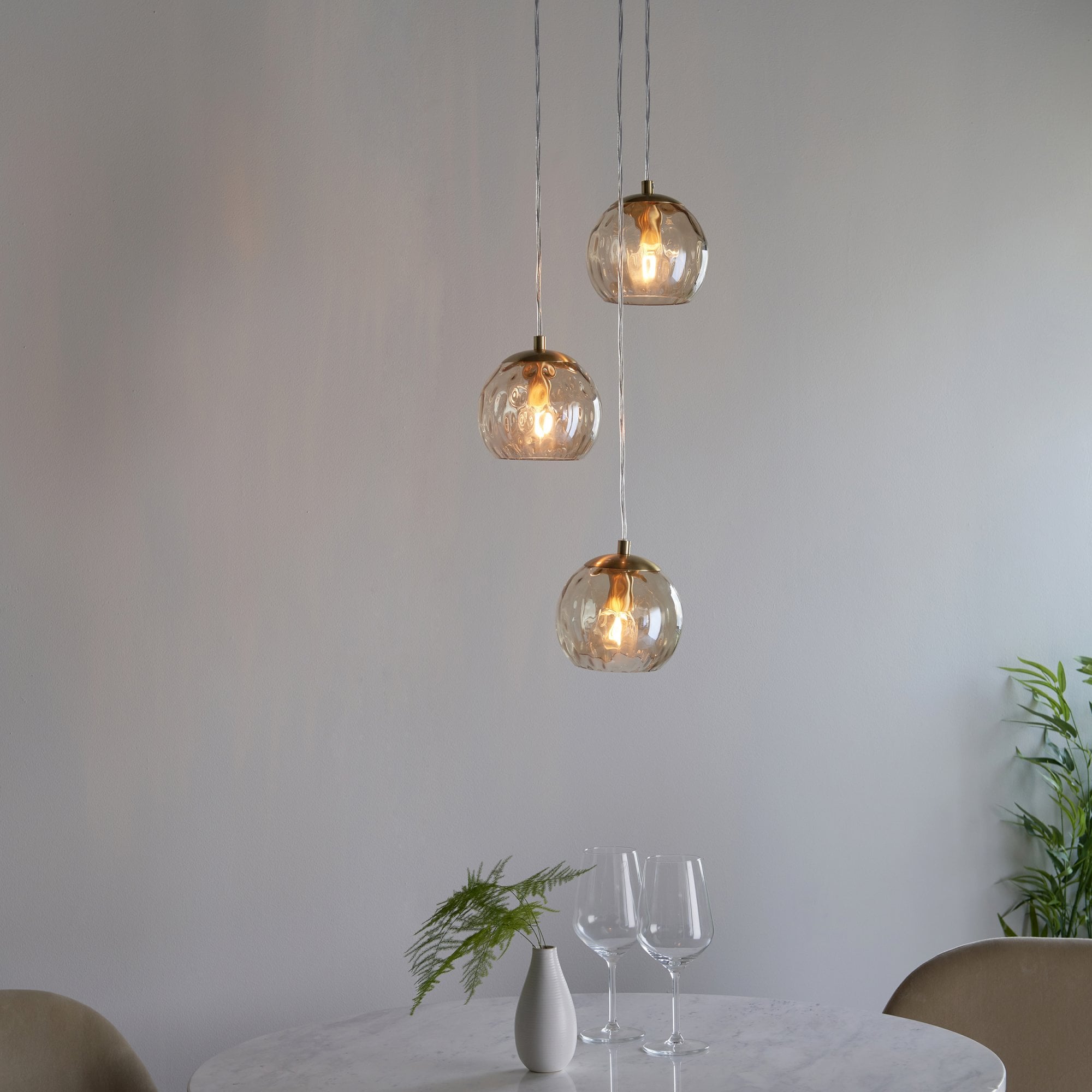 Endon Dimple 3 Light Pendant - Satin Brass Plate & Champagne Lustre Glass