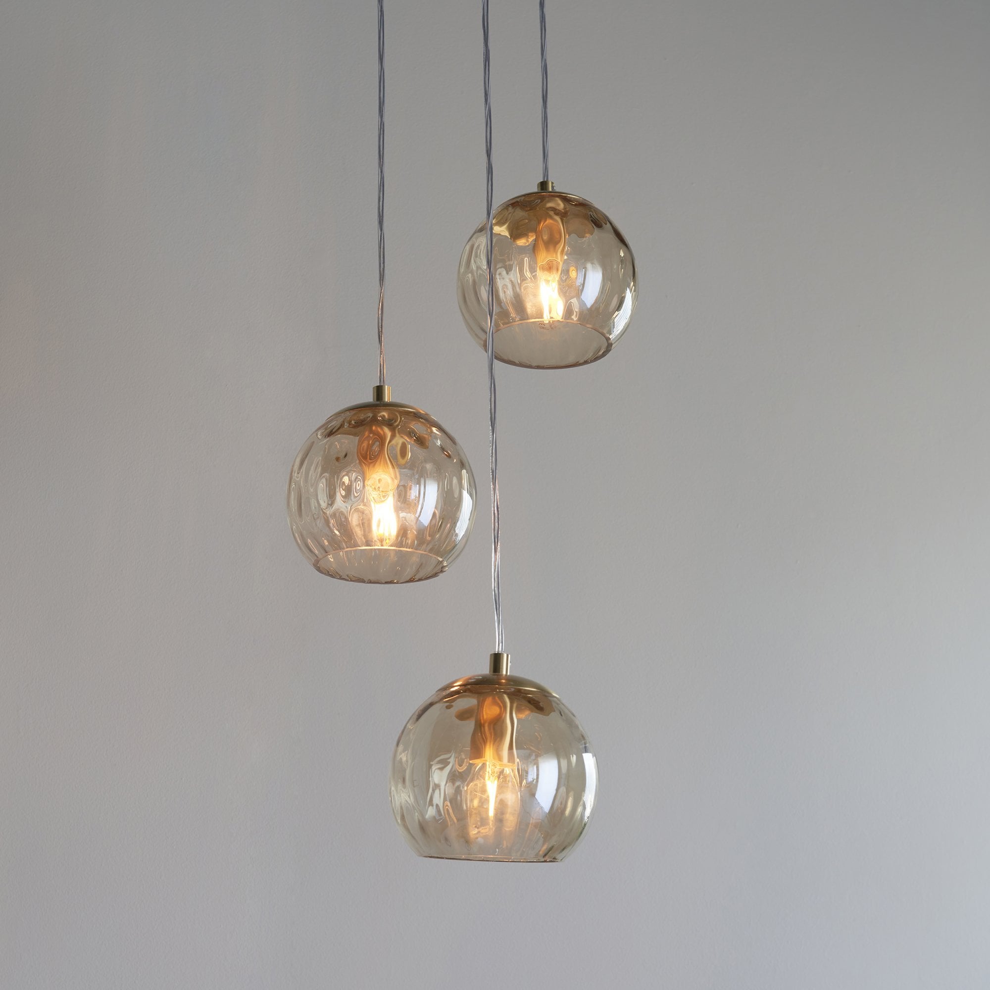 Endon Dimple 3 Light Pendant - Satin Brass Plate & Champagne Lustre Glass