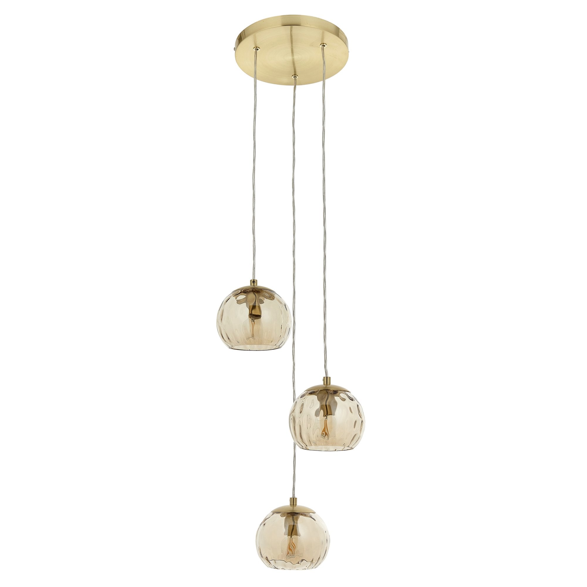 Endon Dimple 3 Light Pendant - Satin Brass Plate & Champagne Lustre Glass