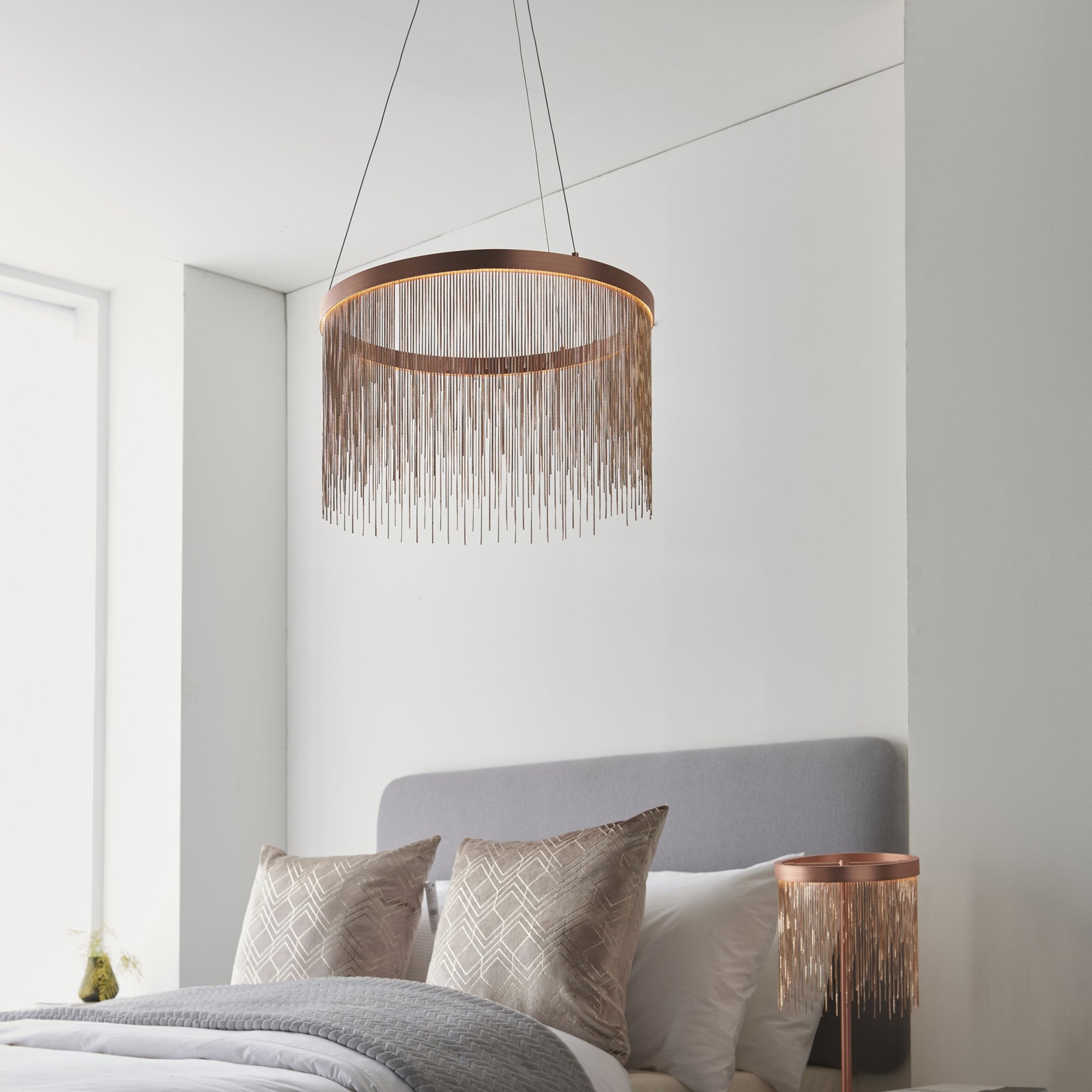 Endon Zelma Single Light Pendant - Brushed Copper Plate & Copper