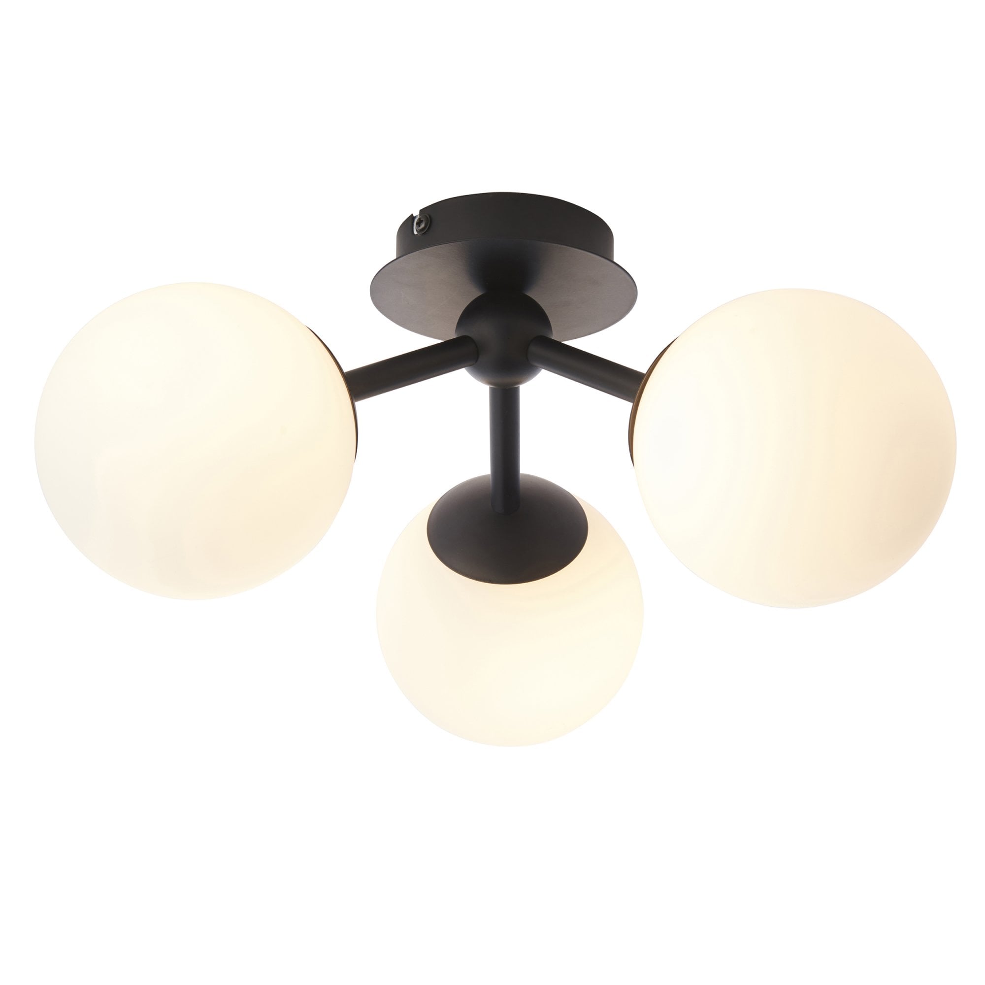 Endon Pulsa 3 Light Semi Flush - Matt Black & Matt White Glass