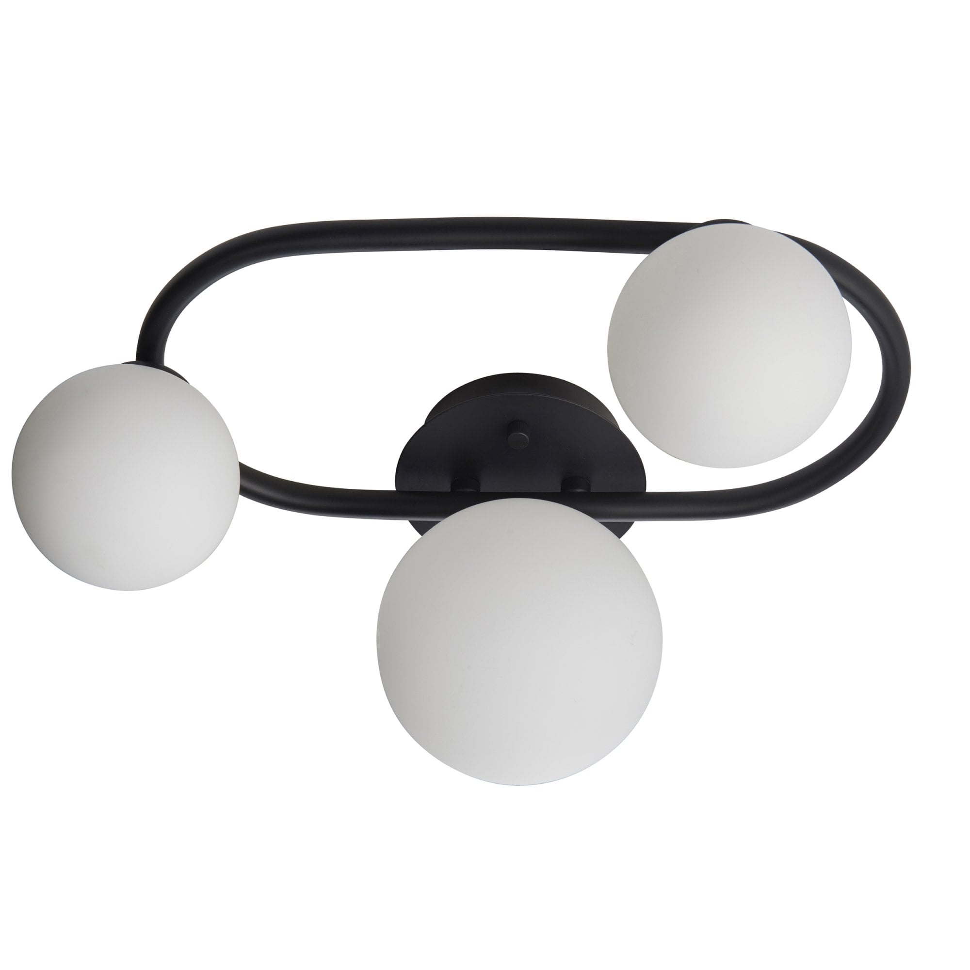 Endon Pulsa Oval 3 Light Semi Flush - Matt Black & Matt White Glass