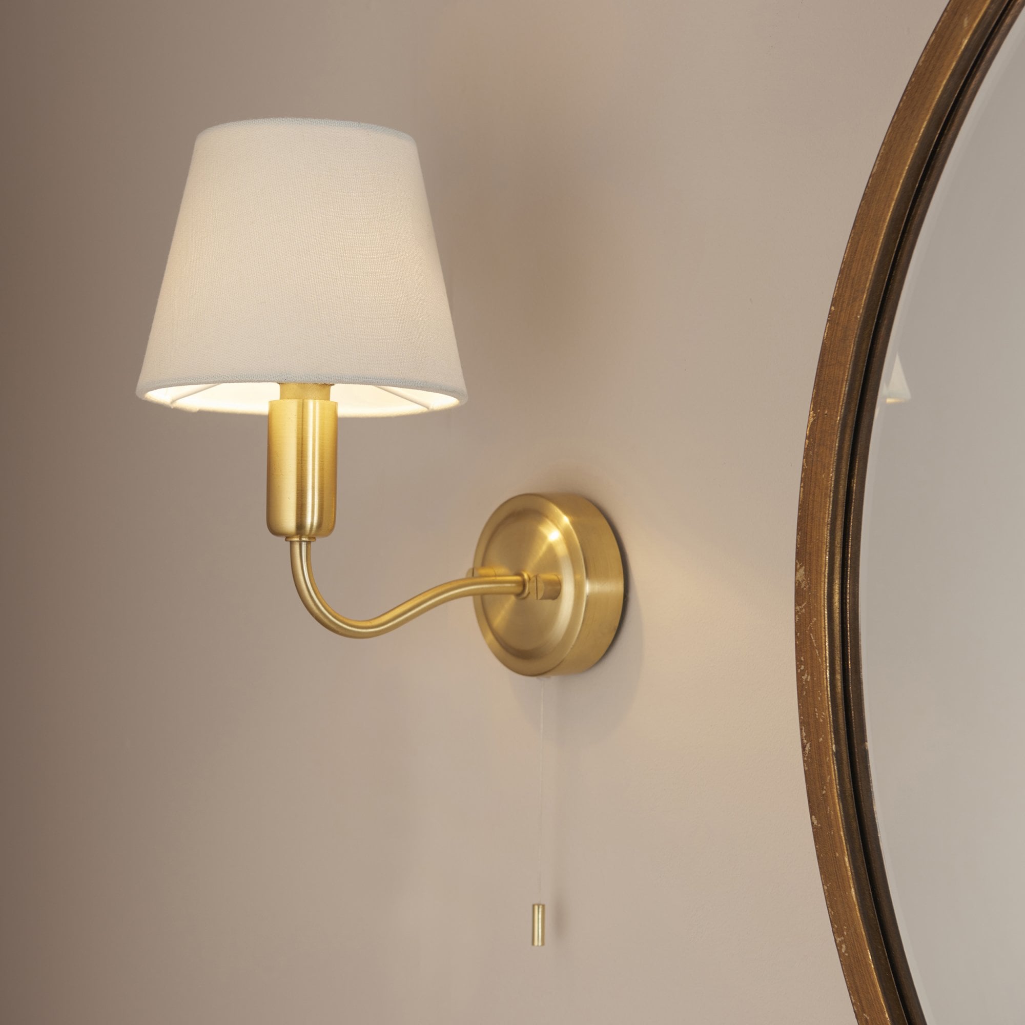 Endon Conway Single Light Wall - Satin Brass Plate & Ivory Fabric