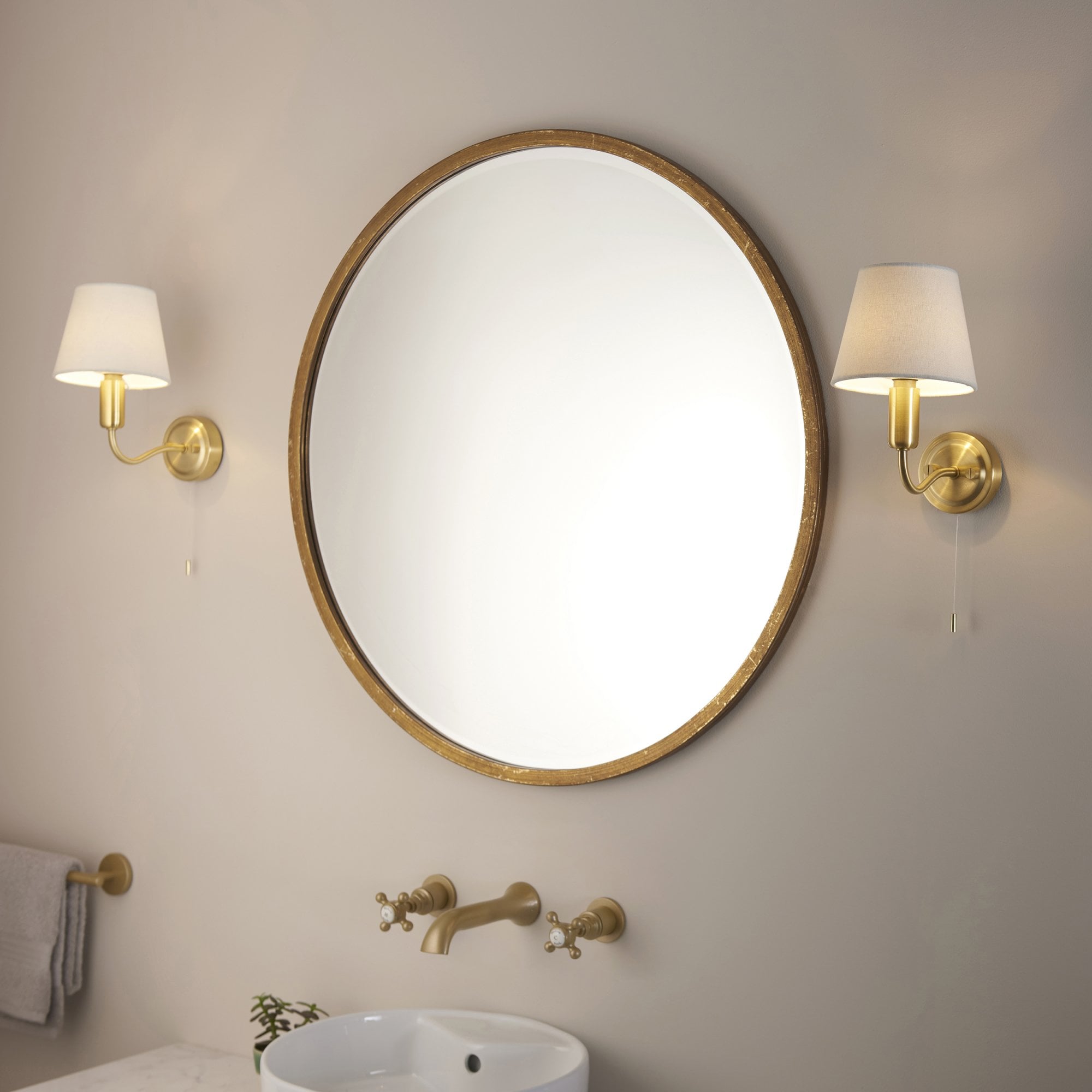 Endon Conway Single Light Wall - Satin Brass Plate & Ivory Fabric