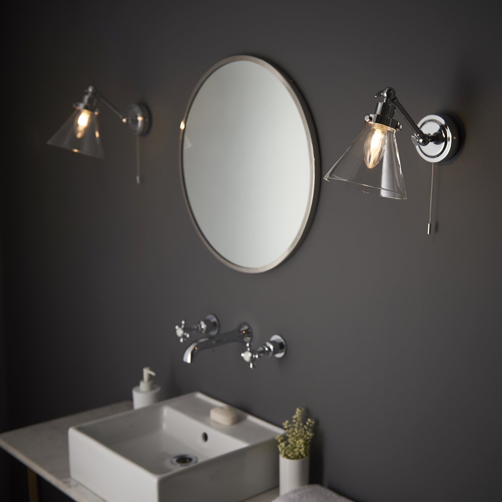Endon Faraday Single Light Wall - Chrome Plate & Clear Glass