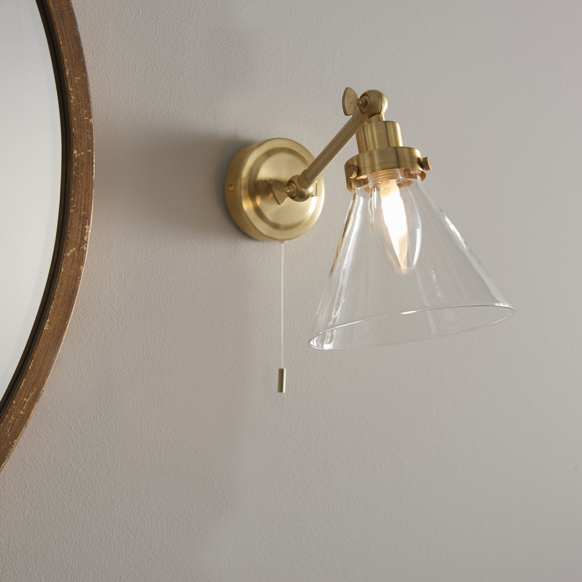 Endon Faraday Single Light Wall - Satin Brass Plate & Clear Glass