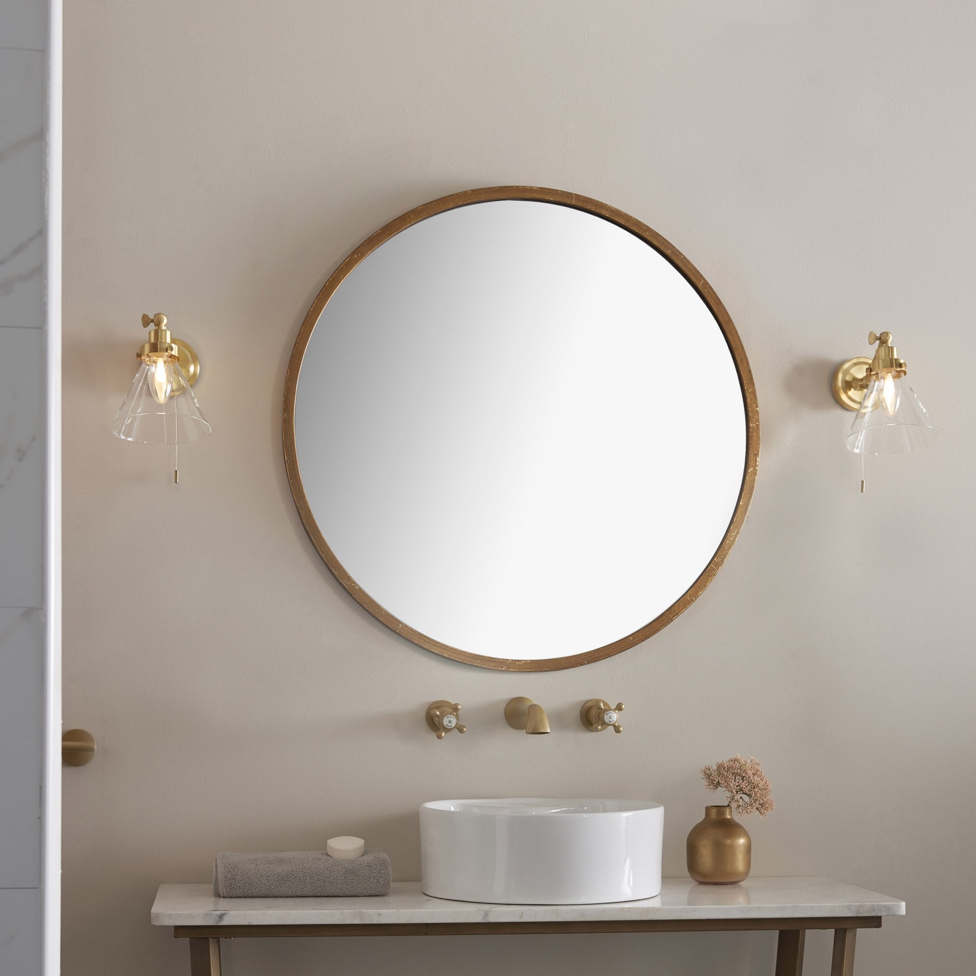 Endon Faraday Single Light Wall - Satin Brass Plate & Clear Glass