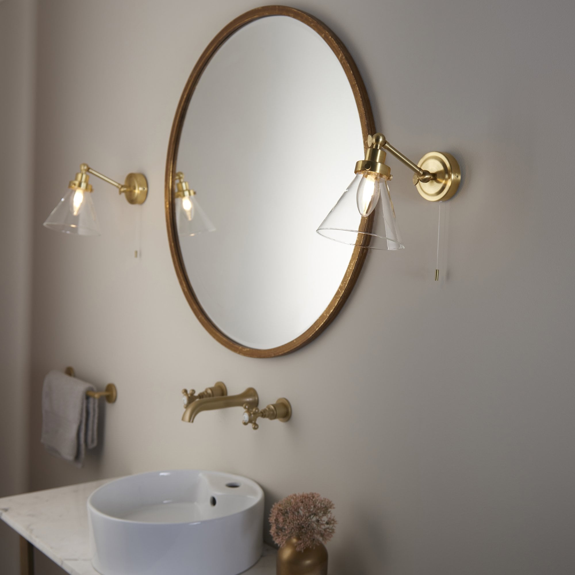 Endon Faraday Single Light Wall - Satin Brass Plate & Clear Glass