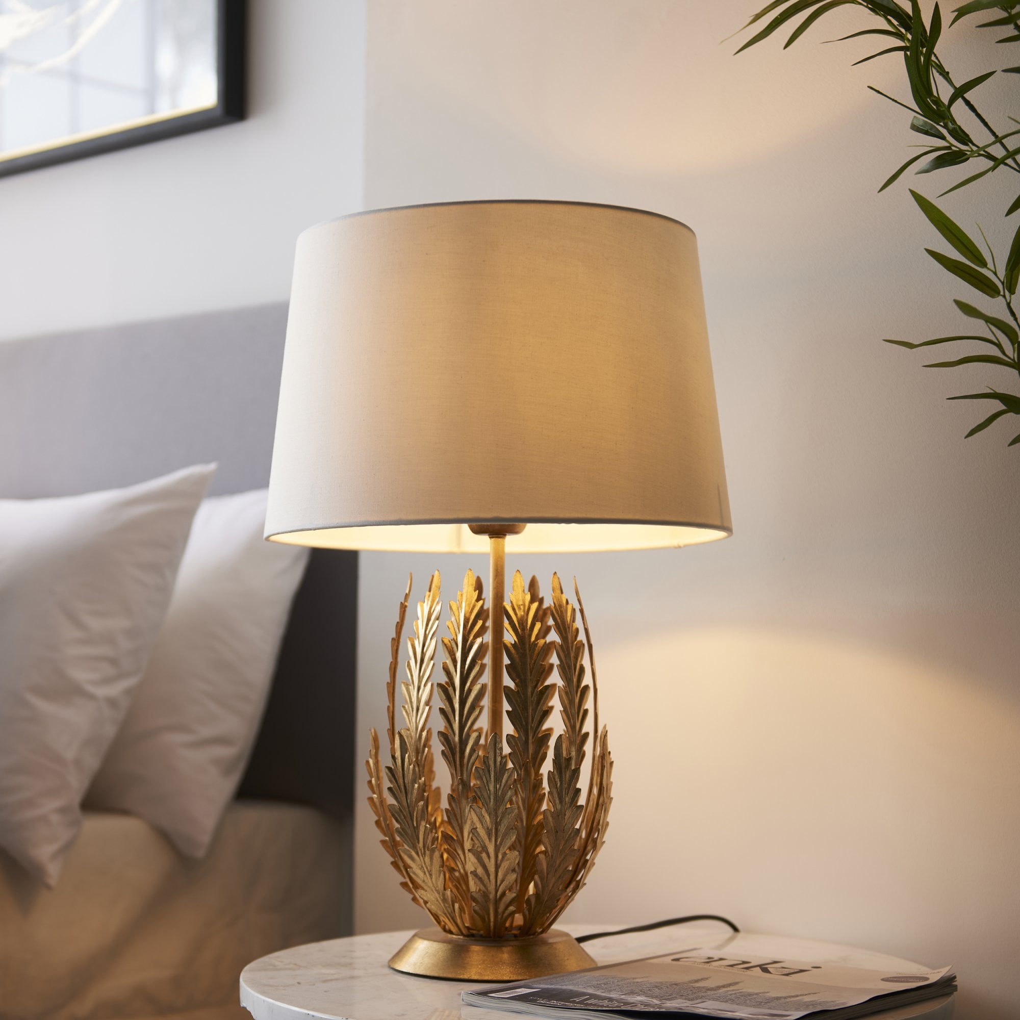 Endon Delphine Single Light Table Lamp - Gold Leaf & Ivory Cotton Fabric