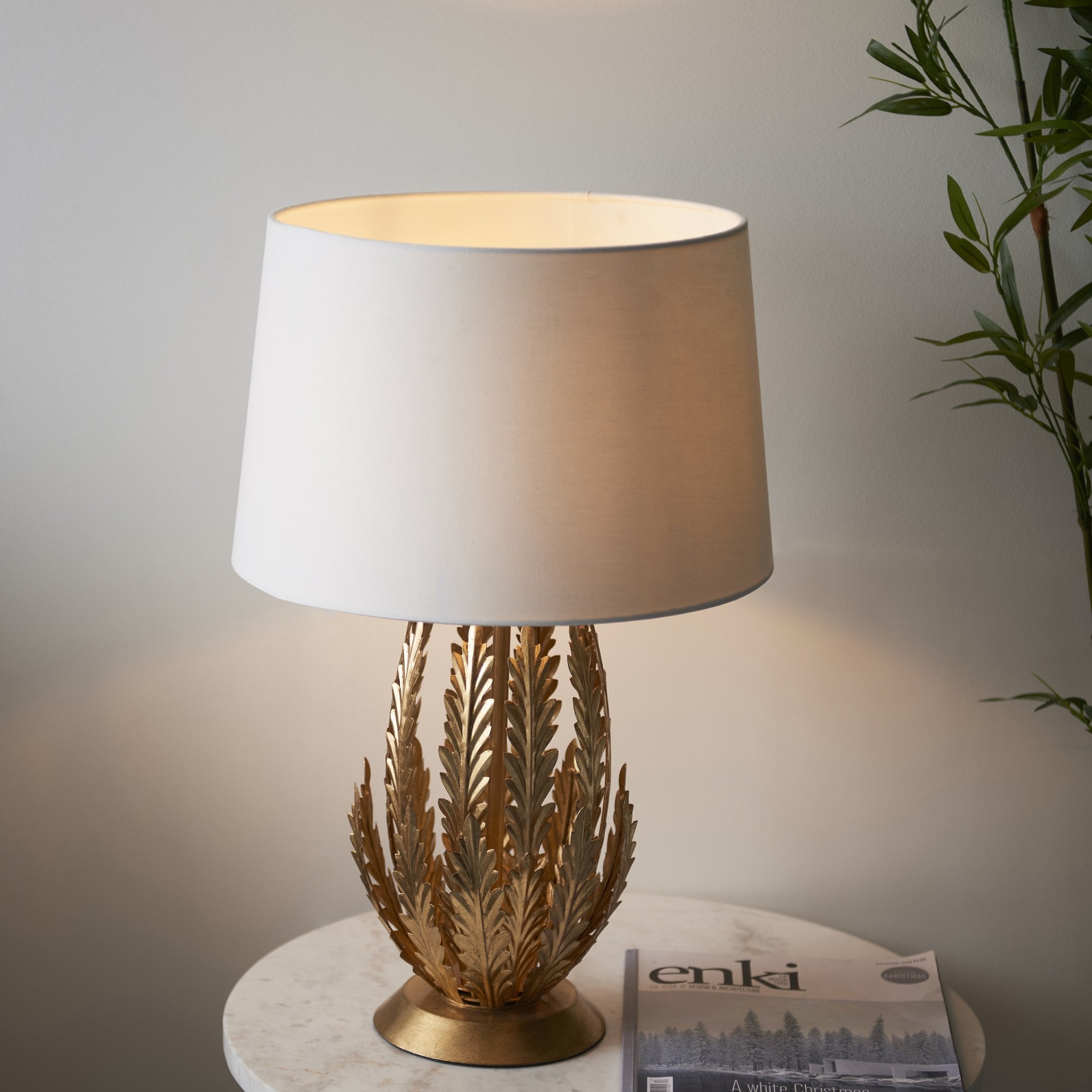 Endon Delphine Single Light Table Lamp - Gold Leaf & Ivory Cotton Fabric