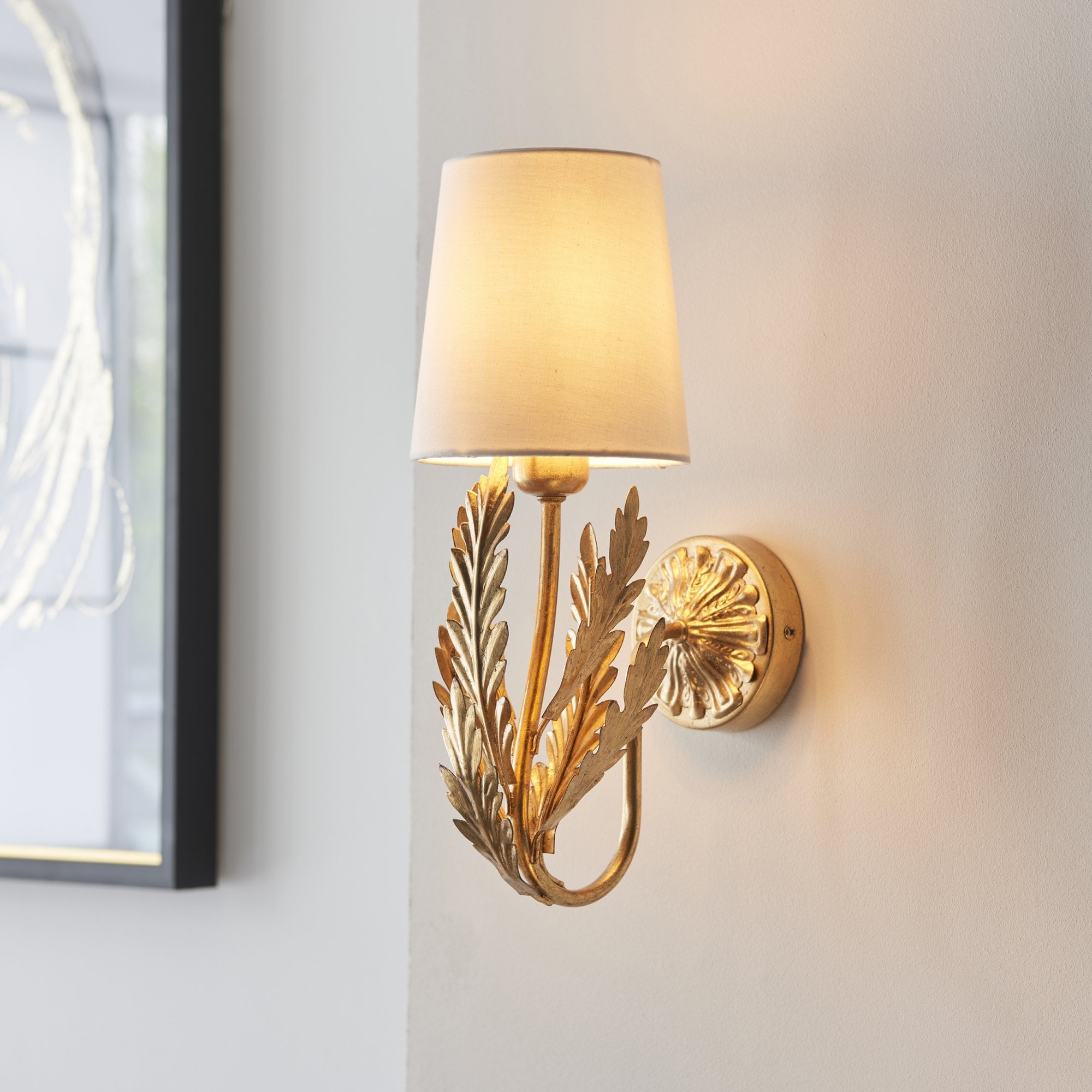 Endon Delphine Single Wall Light - Gold Leaf & Ivory Cotton Fabric