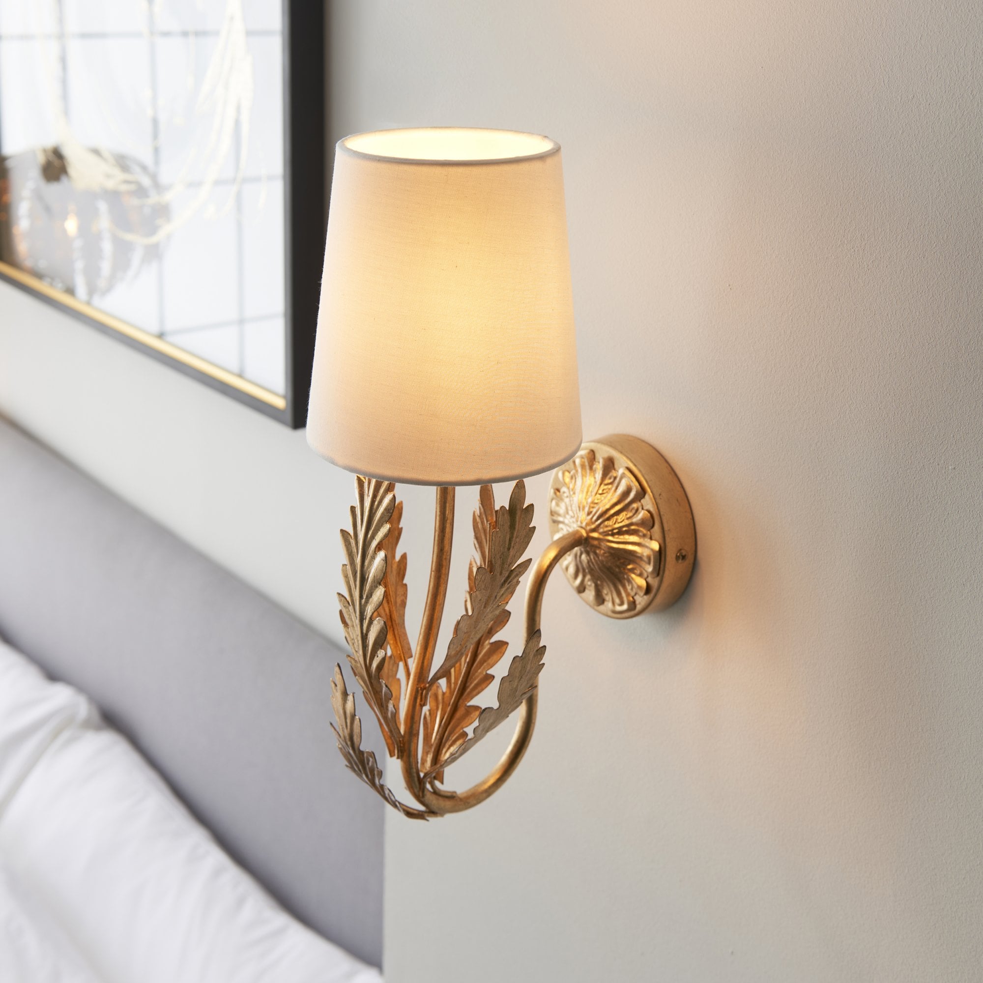 Endon Delphine Single Wall Light - Gold Leaf & Ivory Cotton Fabric