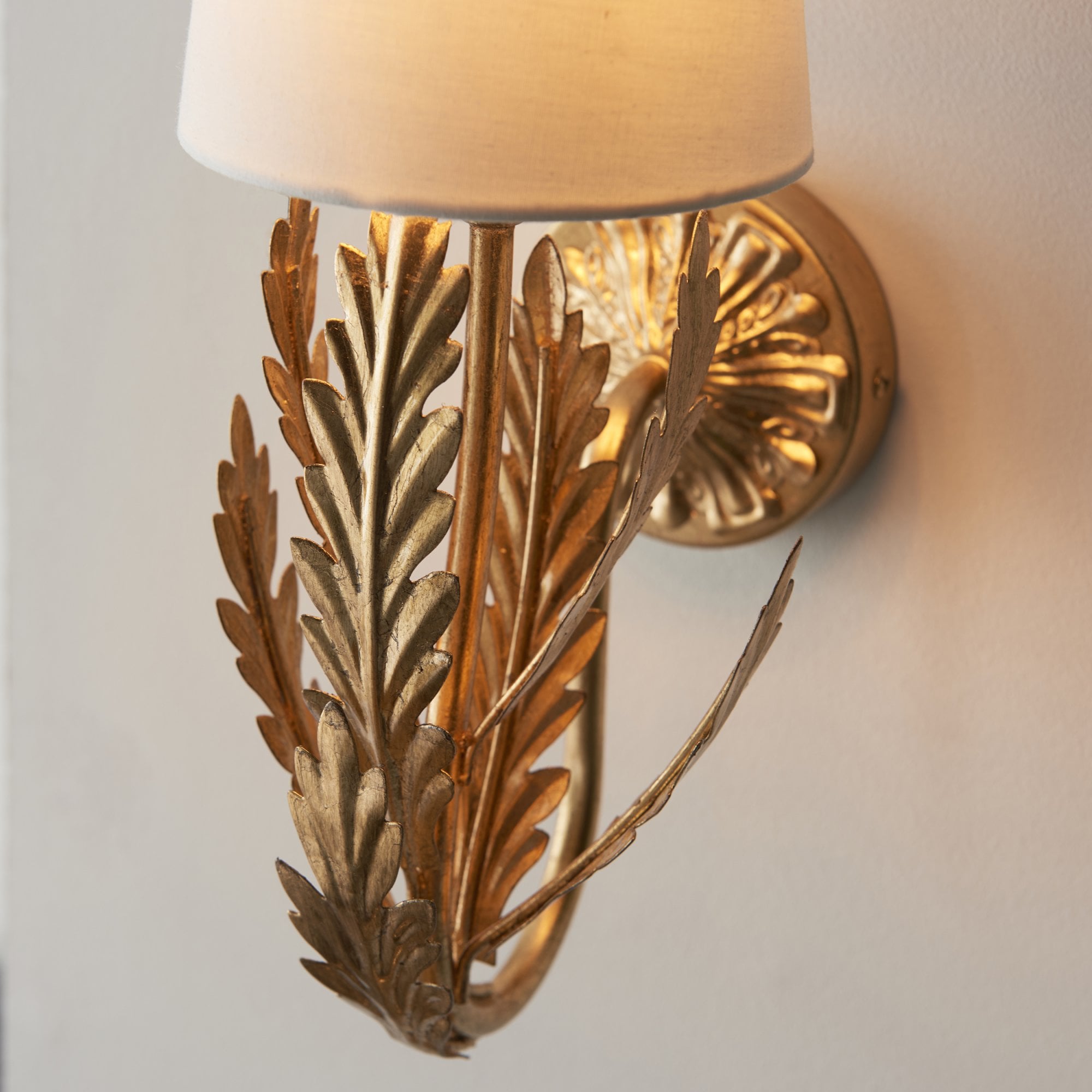 Endon Delphine Single Wall Light - Gold Leaf & Ivory Cotton Fabric