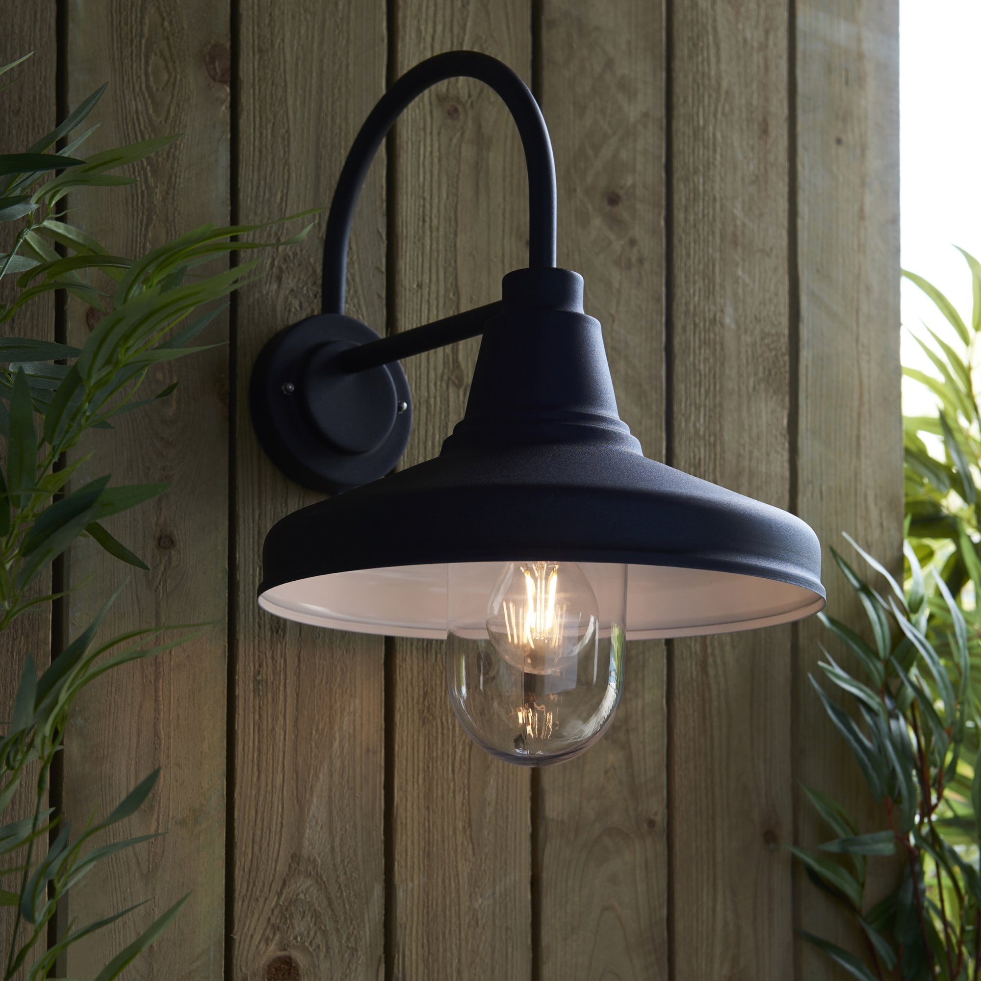 Endon Farmhouse Single Light Wall - Textured Black & Clear Glass