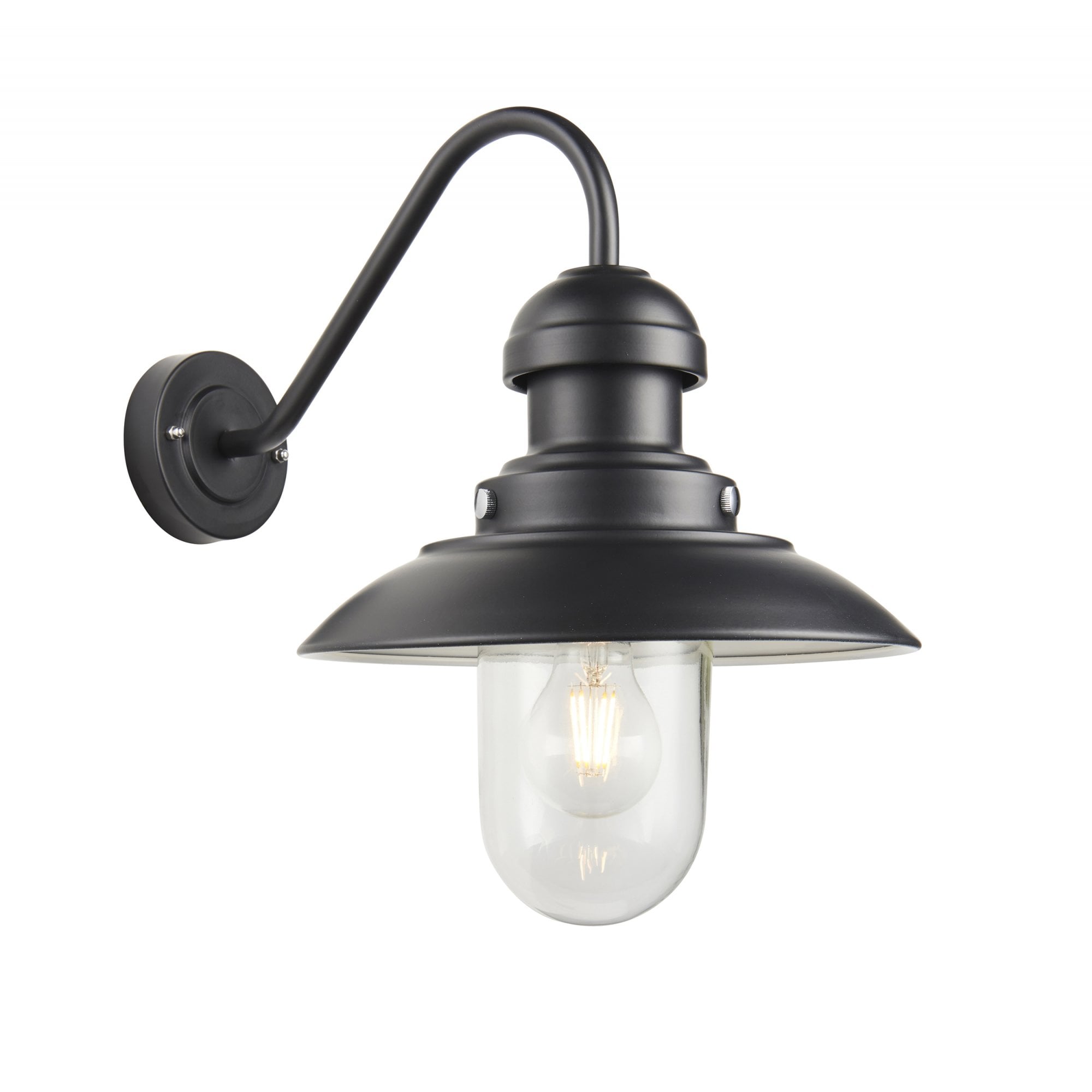 Endon Hereford Single Light Fisherman Arm Wall Light - Matt Black & Clear Glass