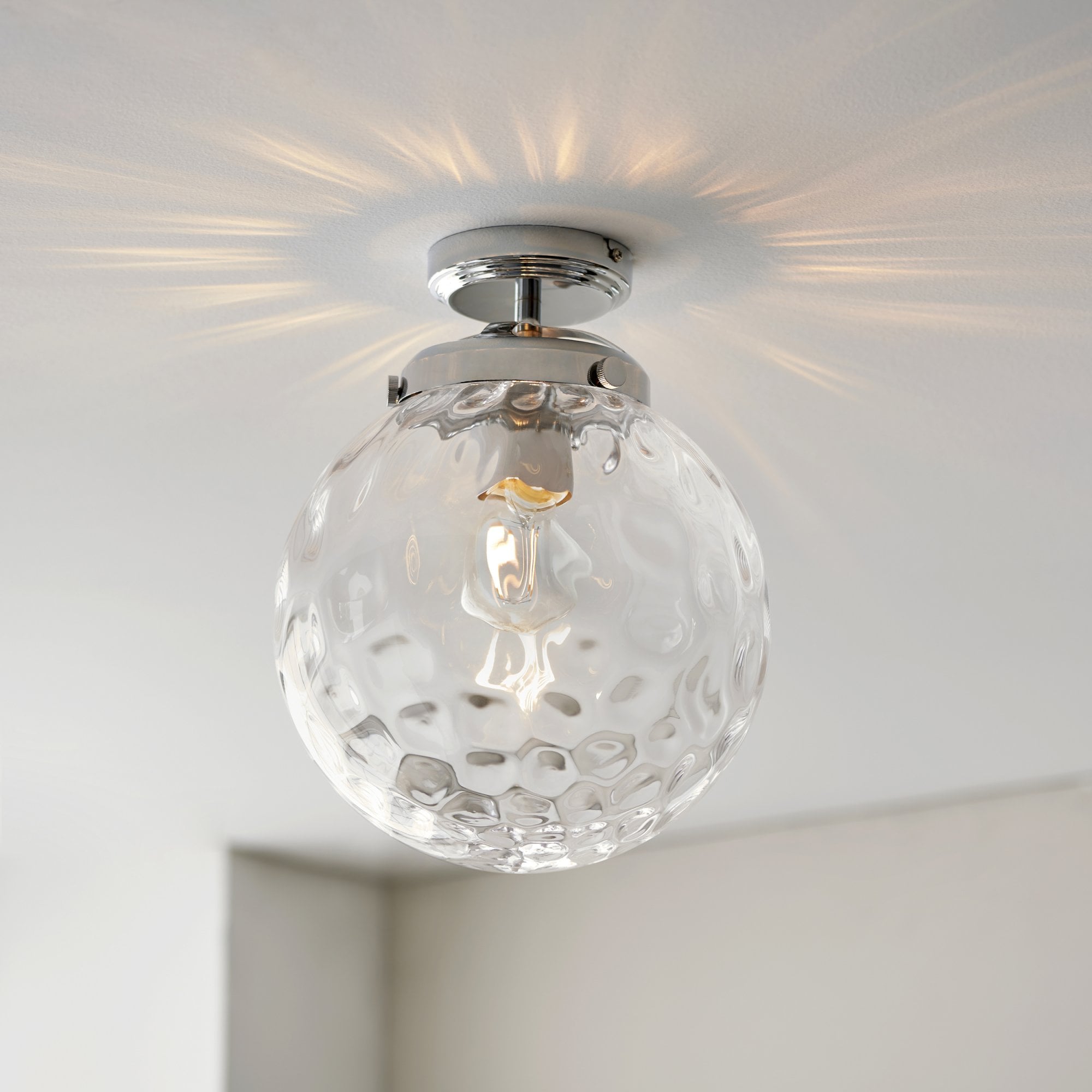 Endon Elston Single Light Flush - Chrome Plate & Clear Dimpled Glass