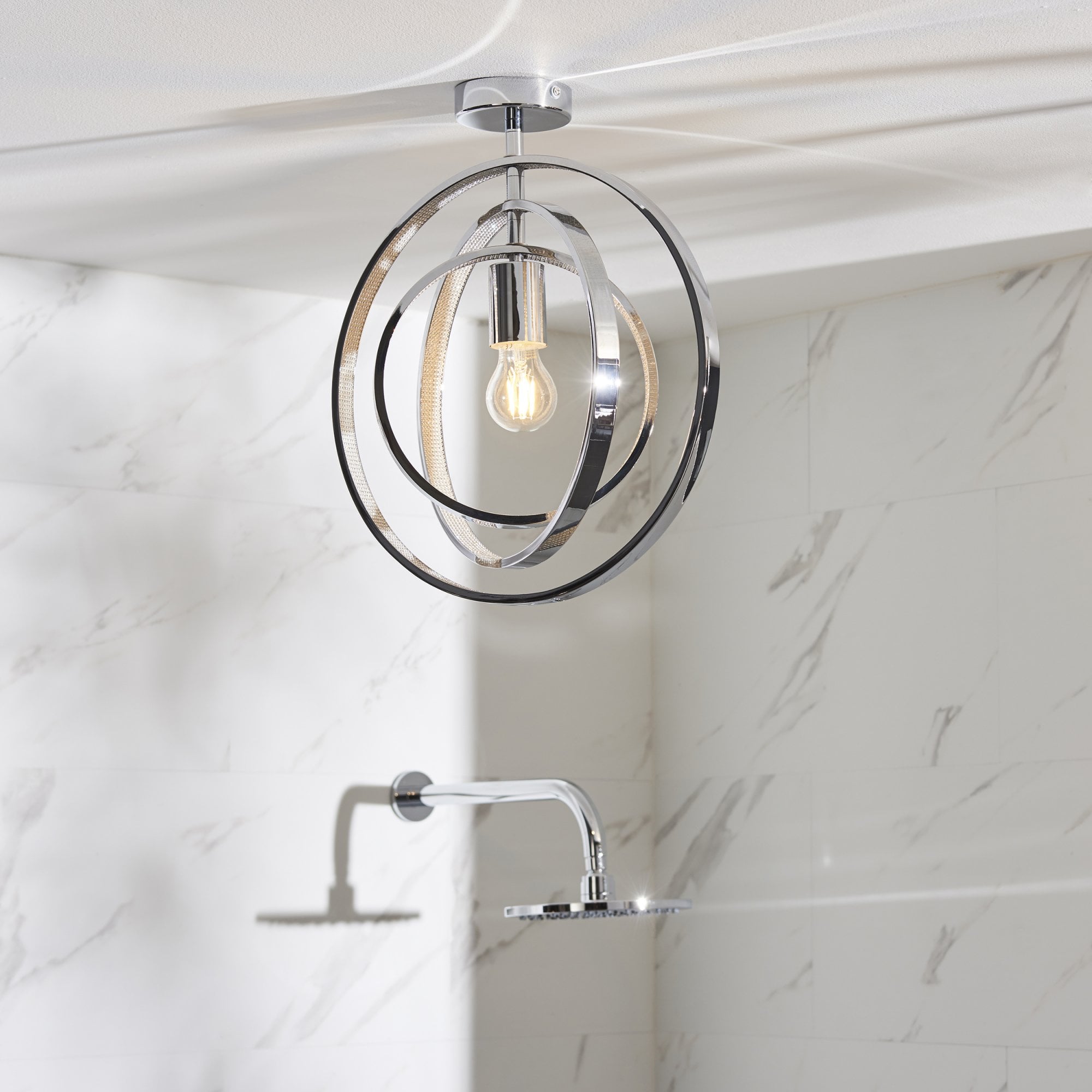 Endon Merola Single Light Semi Flush - Chrome Plate & Clear Faceted Acrylic