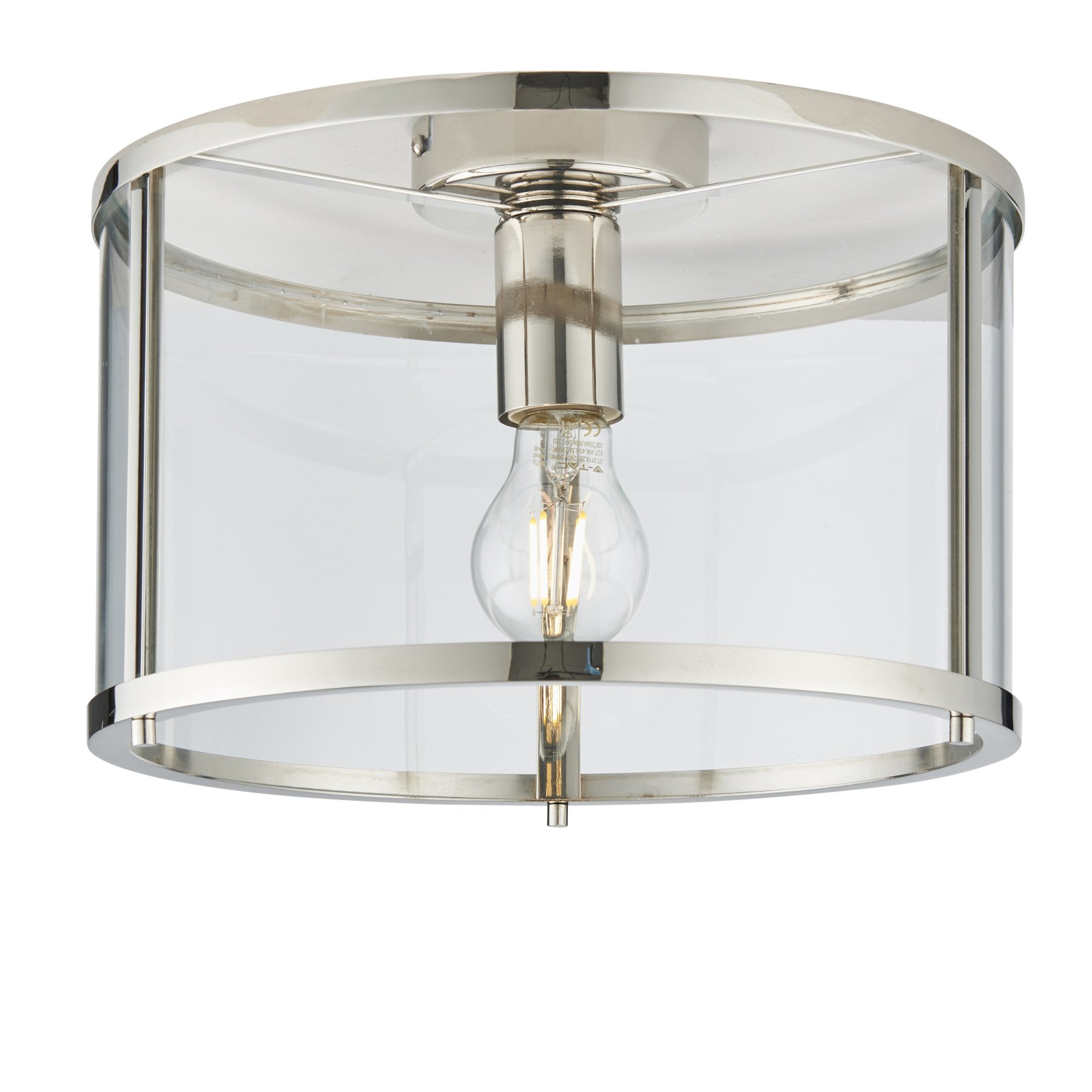 Endon Hopton Single Light Flush - Bright Nickel Plate & Clear Glass