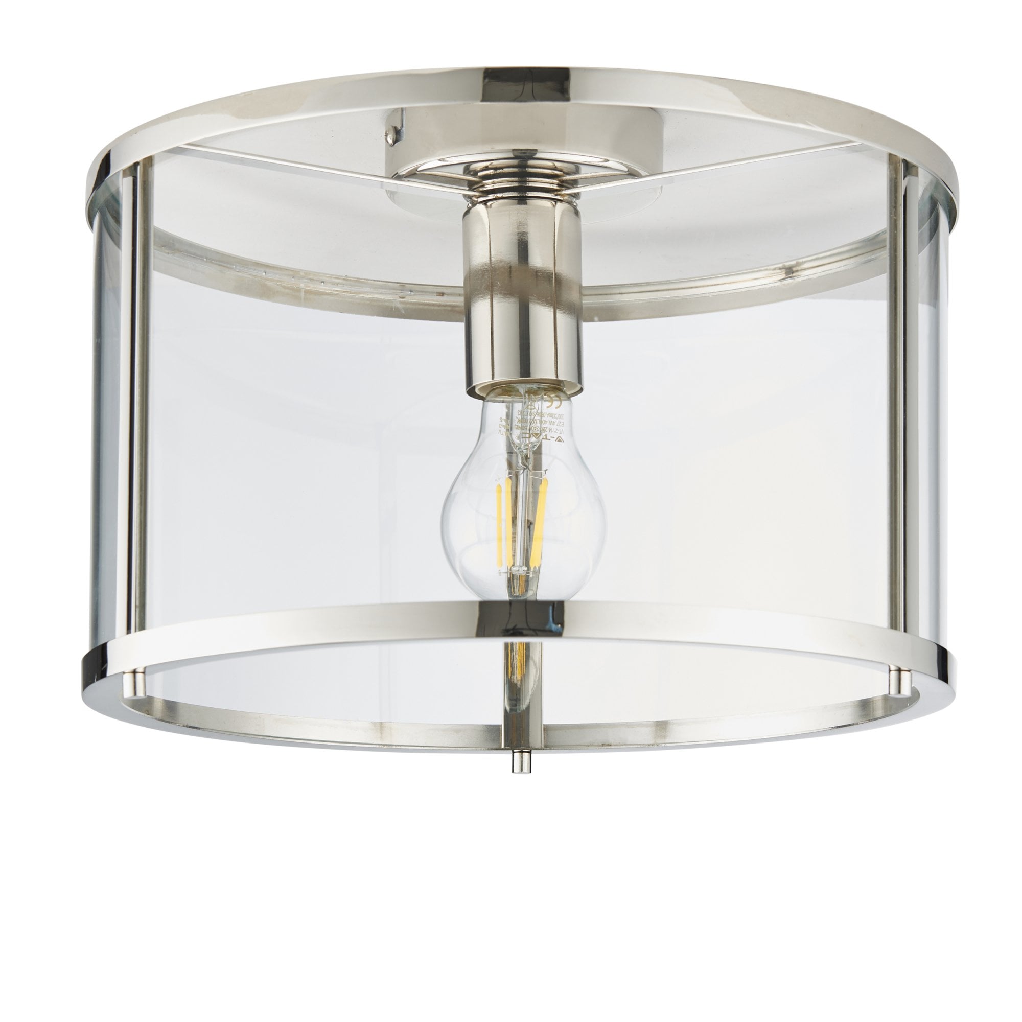 Endon Hopton Single Light Flush - Bright Nickel Plate & Clear Glass