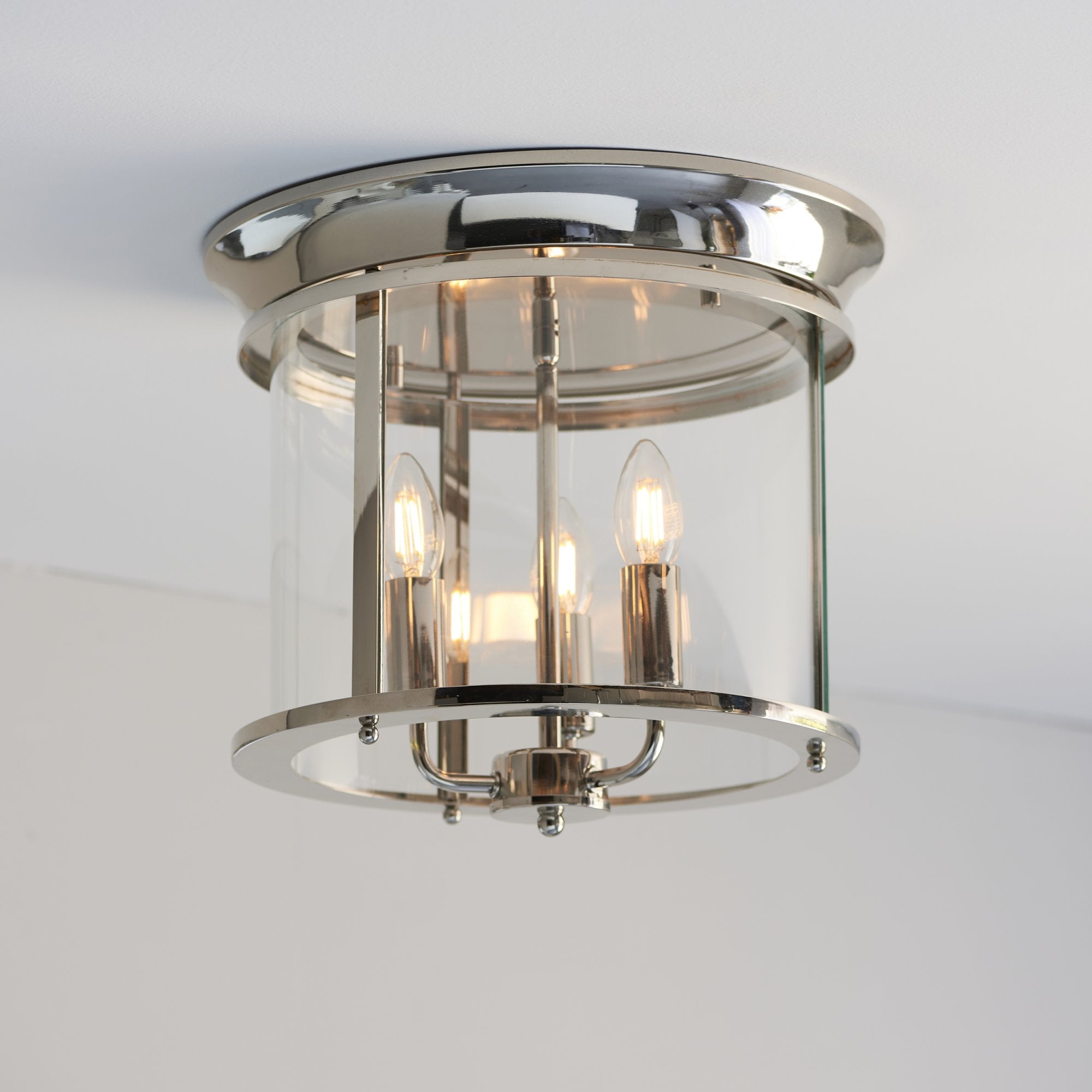 Endon Hampworth 3 Light Flush - Bright Nickel Plate & Clear Glass