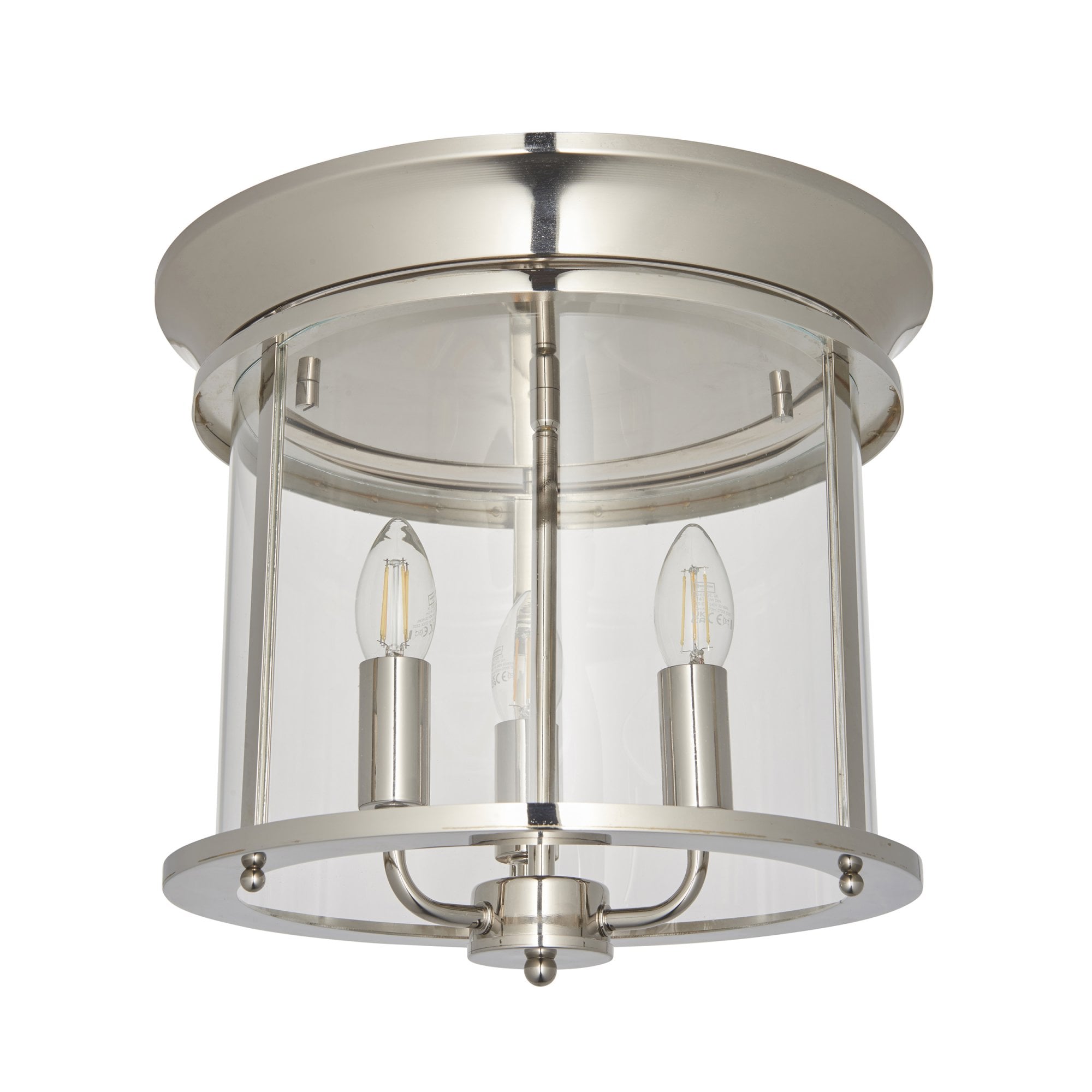 Endon Hampworth 3 Light Flush - Bright Nickel Plate & Clear Glass
