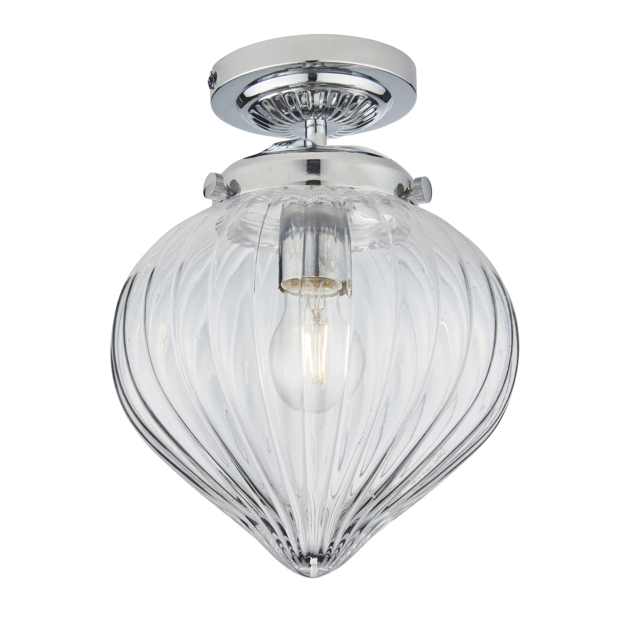 Endon Cheston Single Light Flush - Chrome Plate & Clear Ribbed Glass