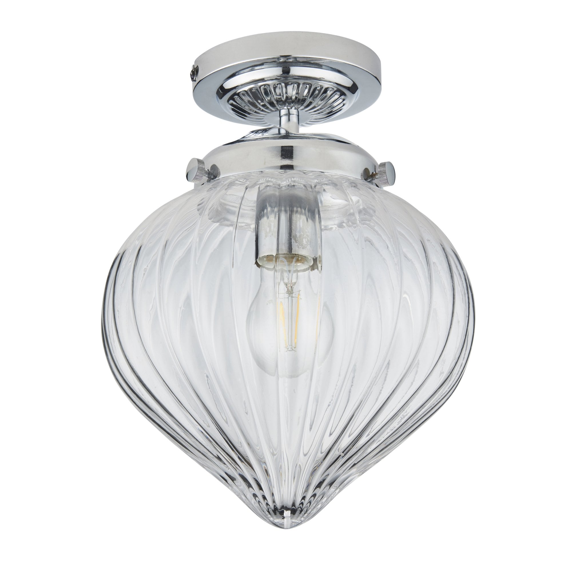 Endon Cheston Single Light Flush - Chrome Plate & Clear Ribbed Glass
