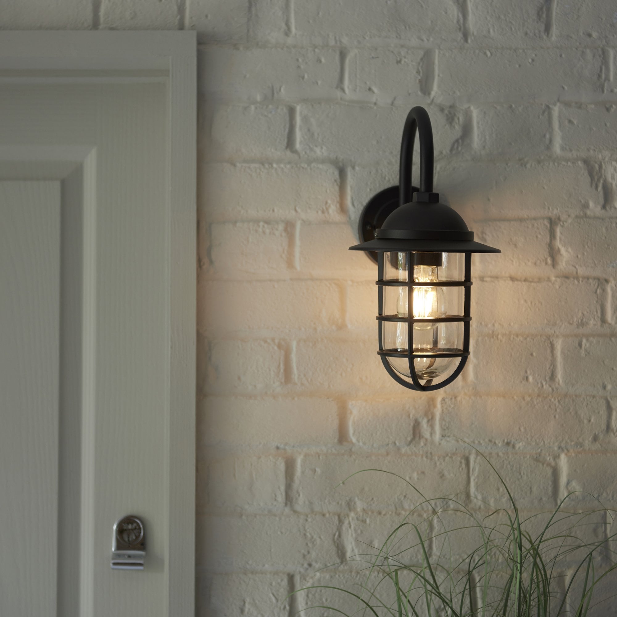 Endon Port Single Light Wall - Textured Black & Clear Glass