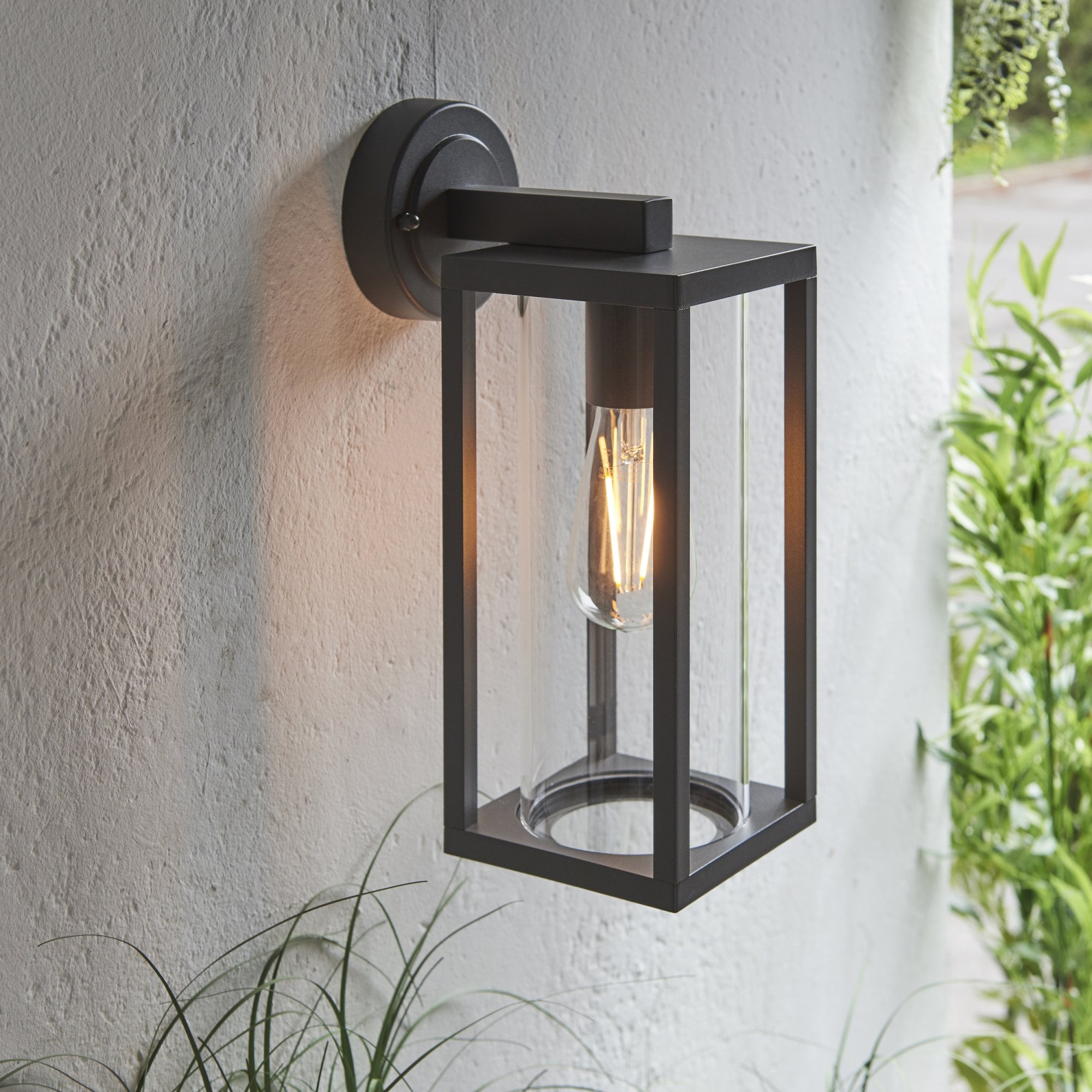 Endon Hamden Single Light Wall - Textured Black & Clear Glass