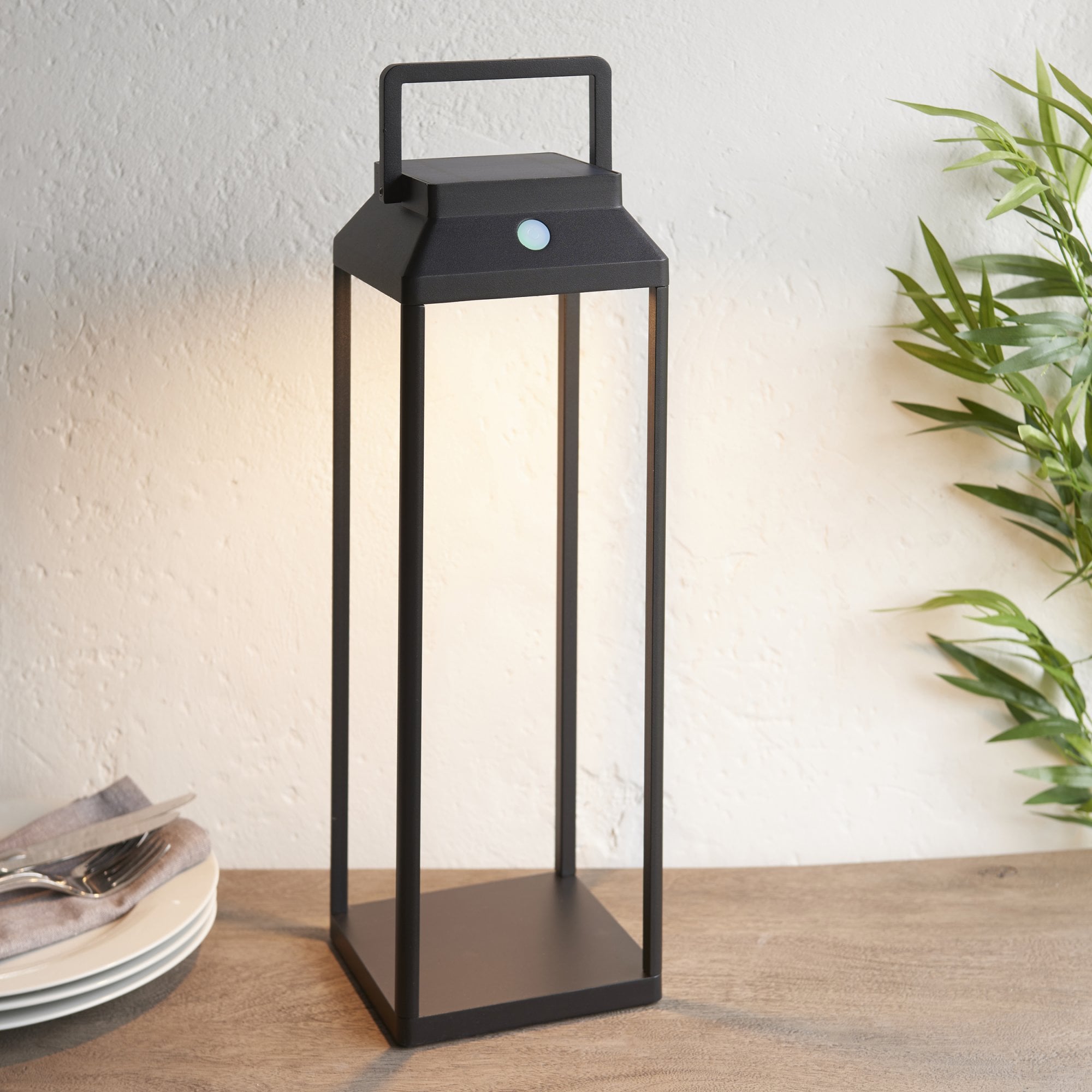 Endon Linterna Large Single Light Table Lamp - Solar - Textured Black