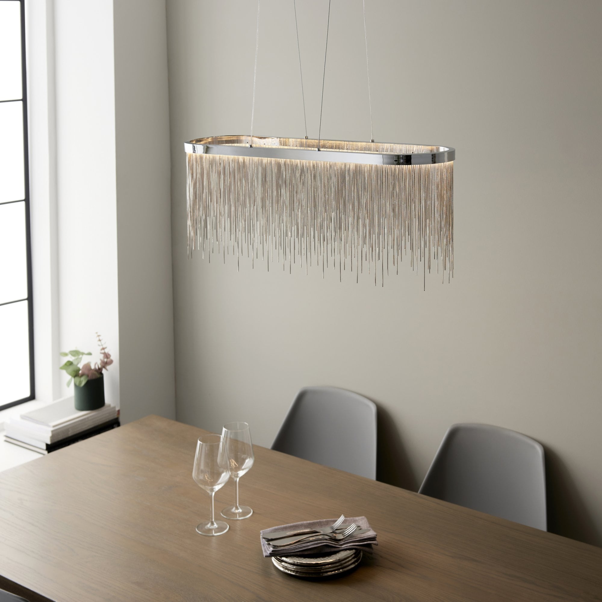 Endon Orphelia Single Light Oval Pendant - Chrome Plate & Silver Effect Chain