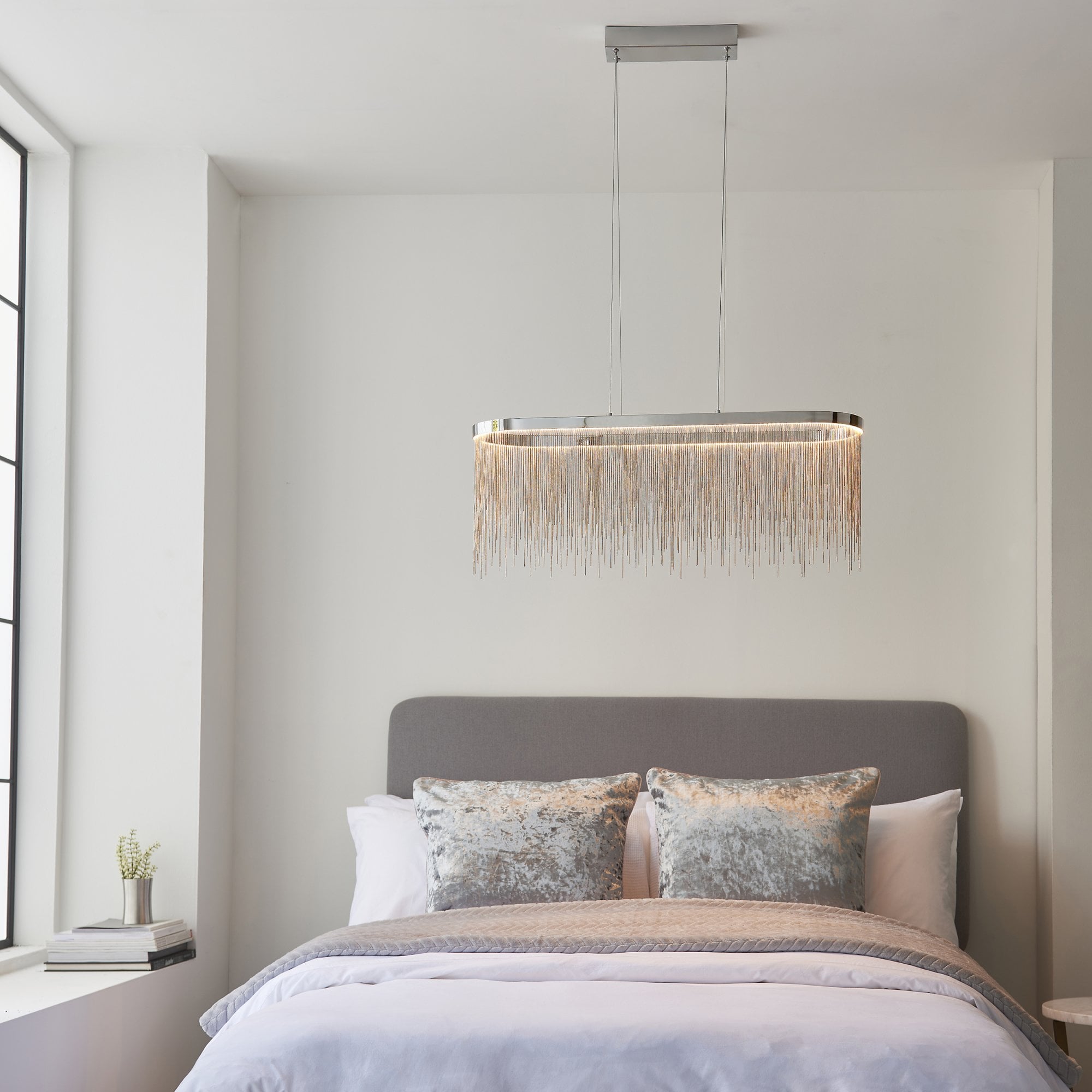 Endon Orphelia Single Light Oval Pendant - Chrome Plate & Silver Effect Chain