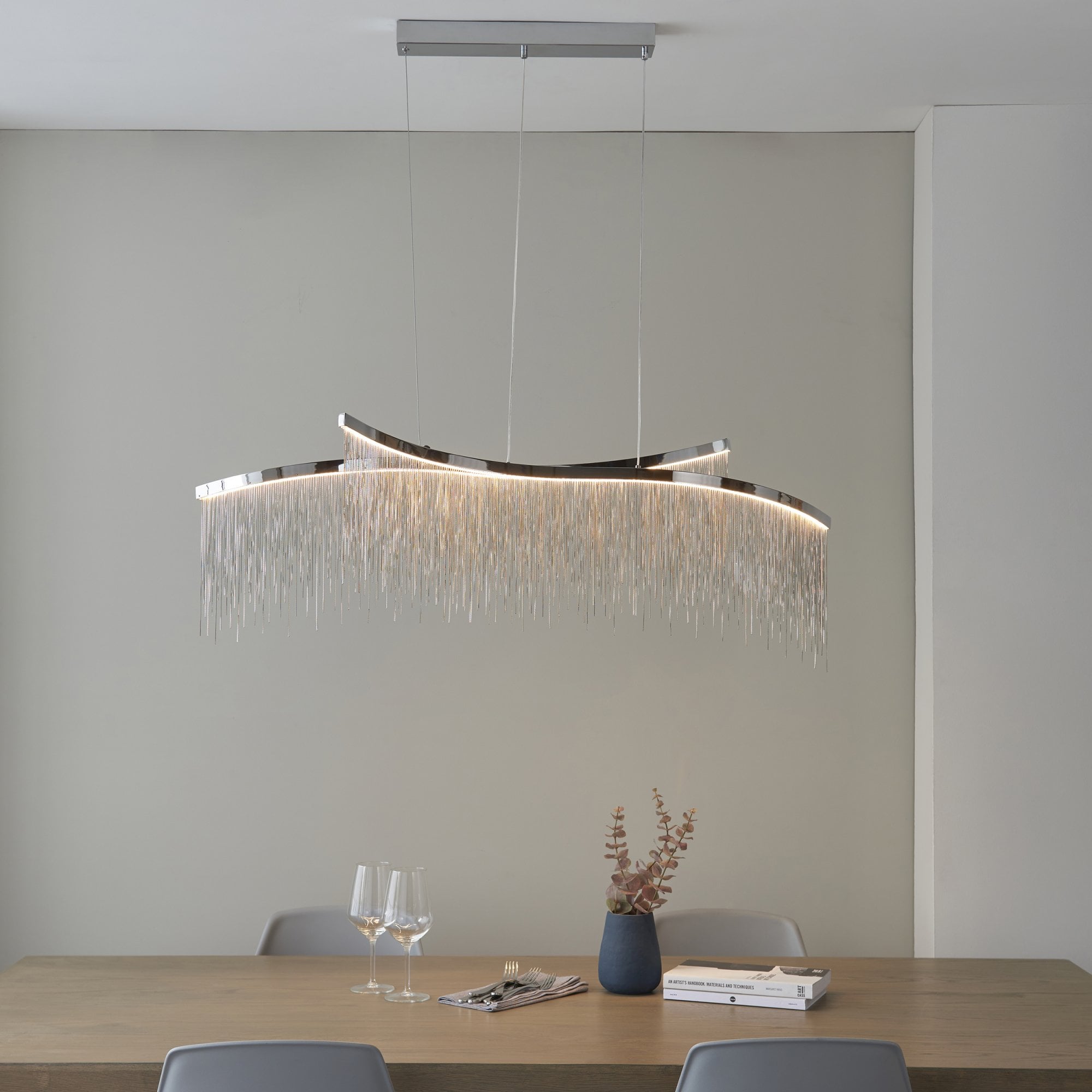 Endon Orphelia 2 Light Pendant - Chrome Plate & Silver Effect Chain