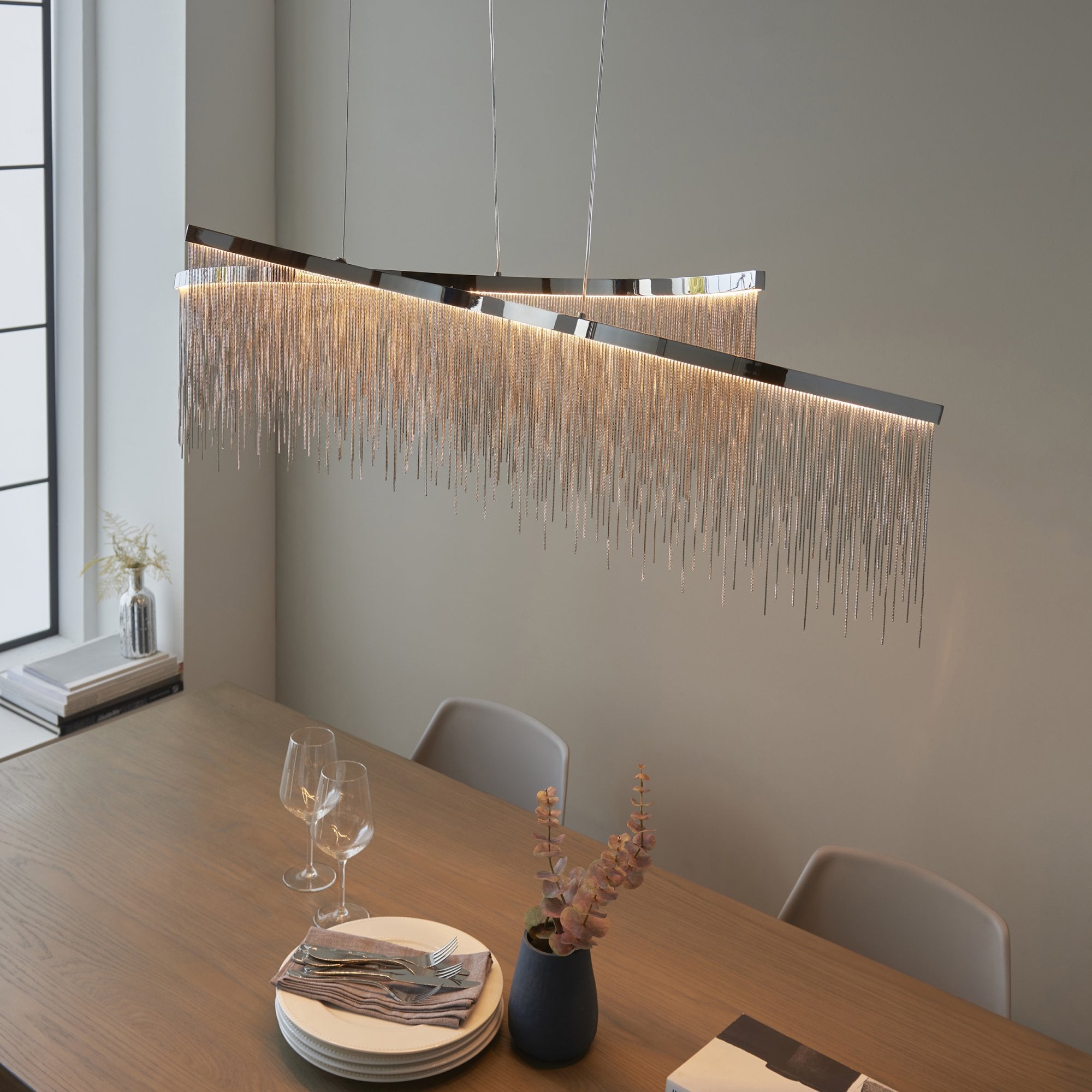 Endon Orphelia 2 Light Pendant - Chrome Plate & Silver Effect Chain