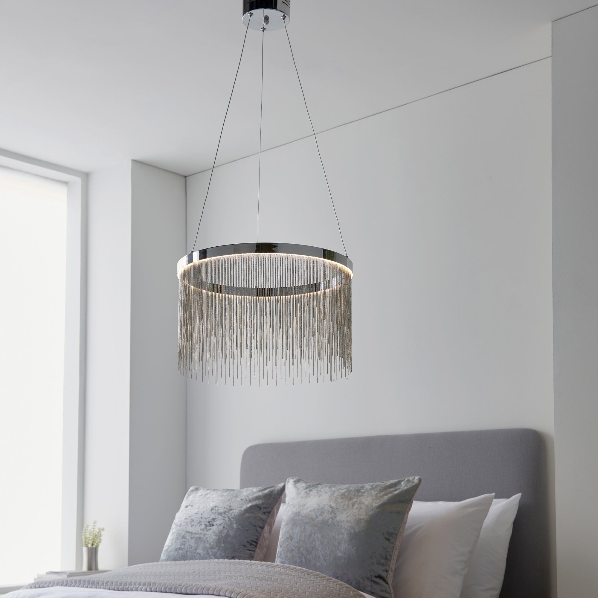 Endon Zelma Colour Temp. Adjustable Single Light Pendant - Chrome Plate & Silver Effect Chain