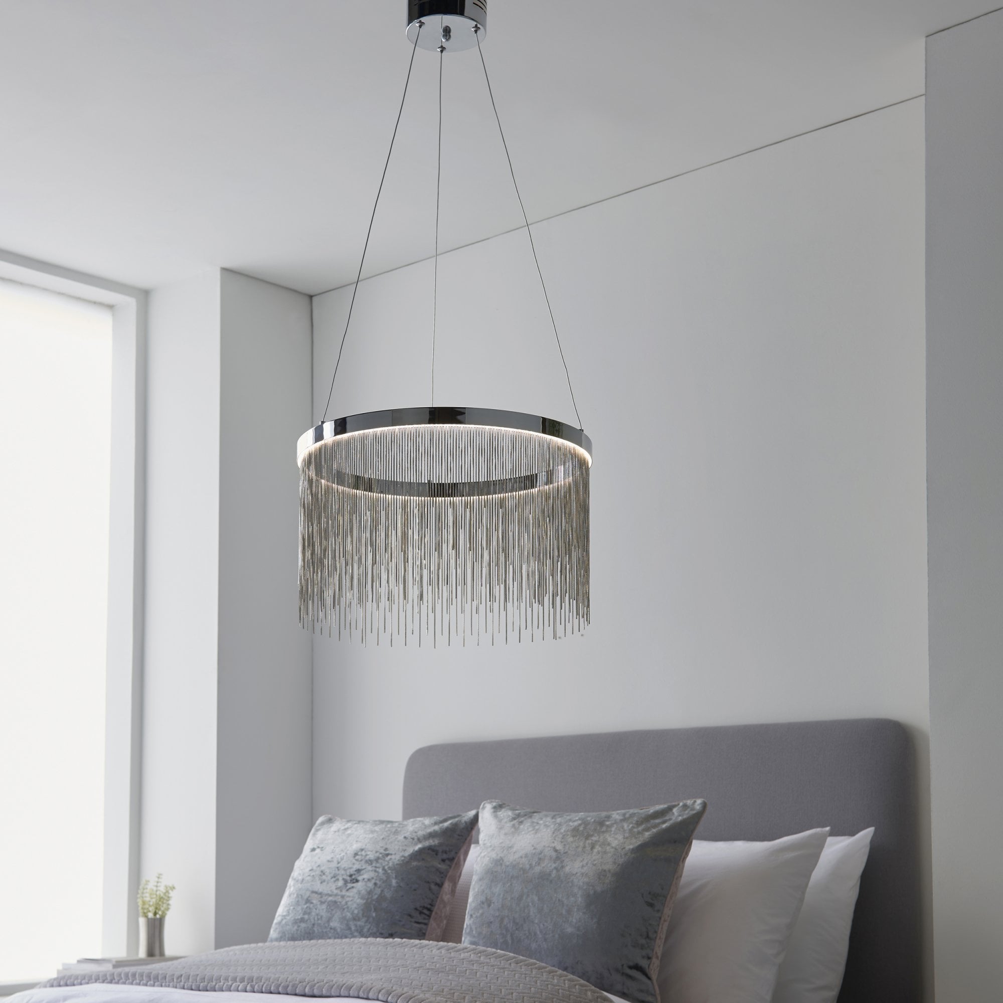 Endon Zelma Colour Temp. Adjustable Single Light Pendant - Chrome Plate & Silver Effect Chain