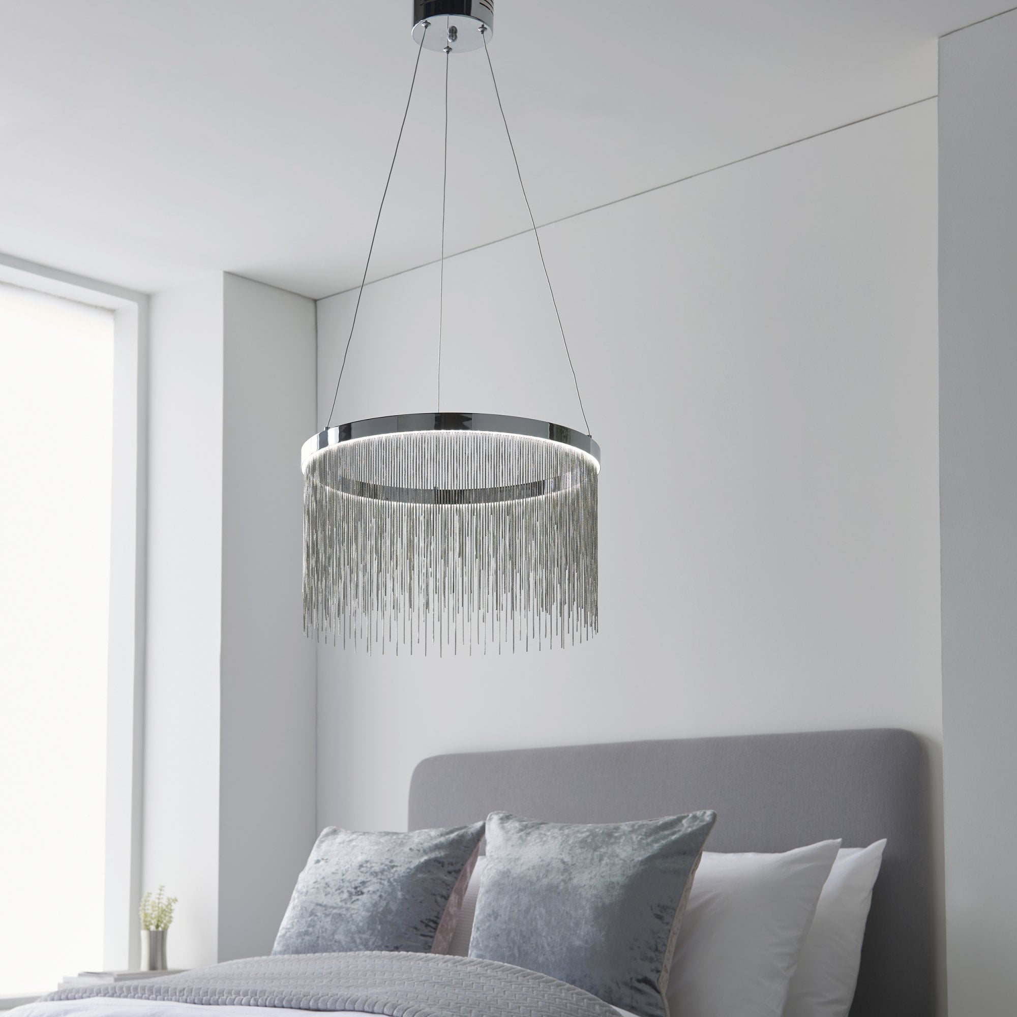Endon Zelma Colour Temp. Adjustable Single Light Pendant - Chrome Plate & Silver Effect Chain