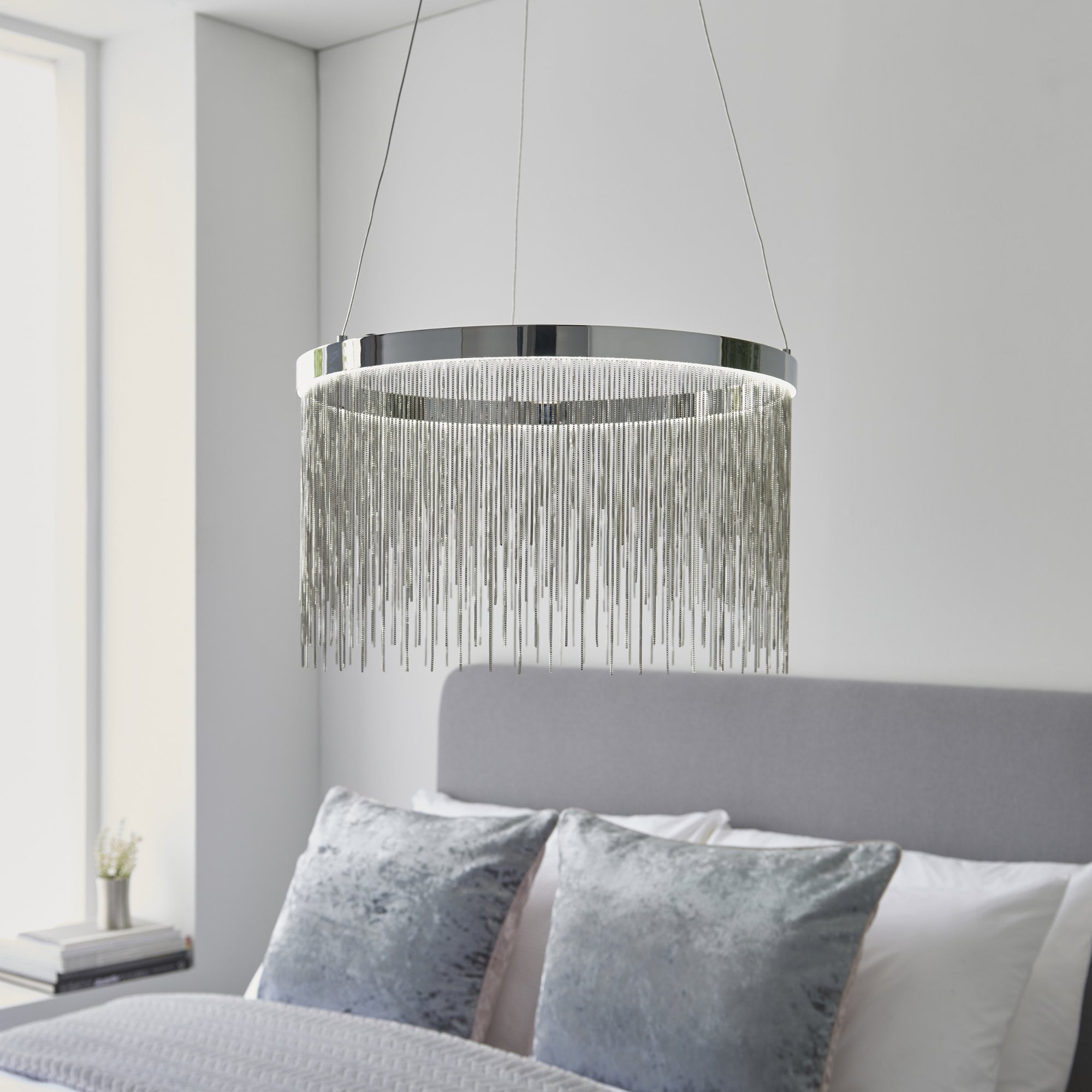 Endon Zelma Colour Temp. Adjustable Single Light Pendant - Chrome Plate & Silver Effect Chain
