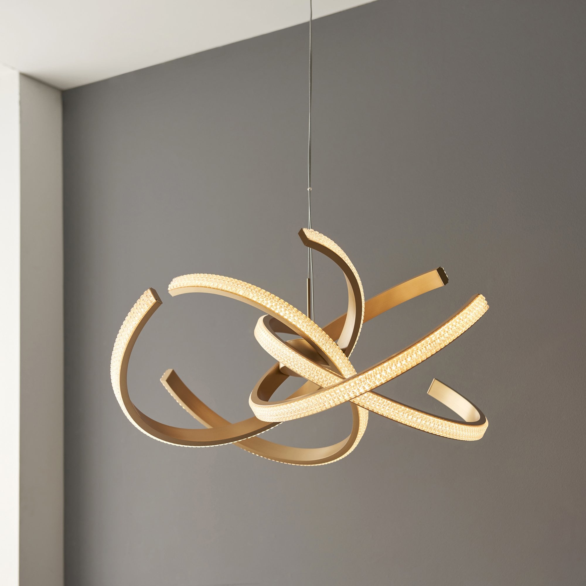 Endon Lorenzo 4 Light Pendant - Satin Gold Paint & Clear Acrylic