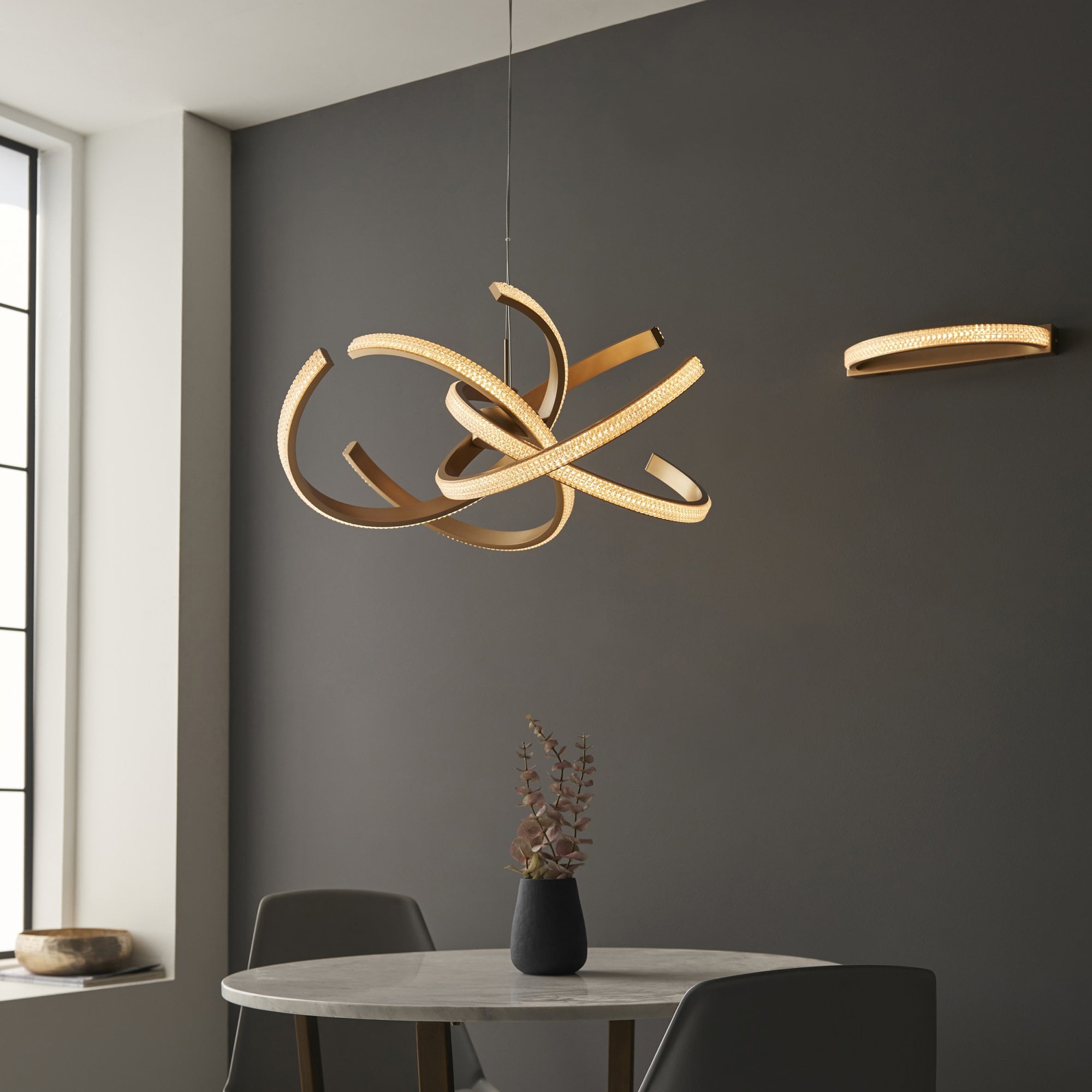 Endon Lorenzo 4 Light Pendant - Satin Gold Paint & Clear Acrylic